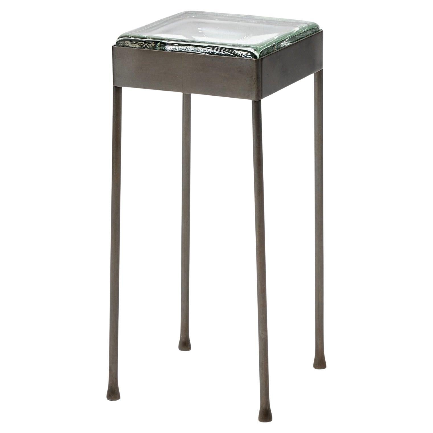 Vista' Glasblock-Tisch aus geschwärztem, poliertem, poliertem Edelstahl mit runden Beinen im Angebot