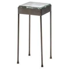 Vista' Glass Block Table in Blackened Polished Stainless Steel with Round Legs