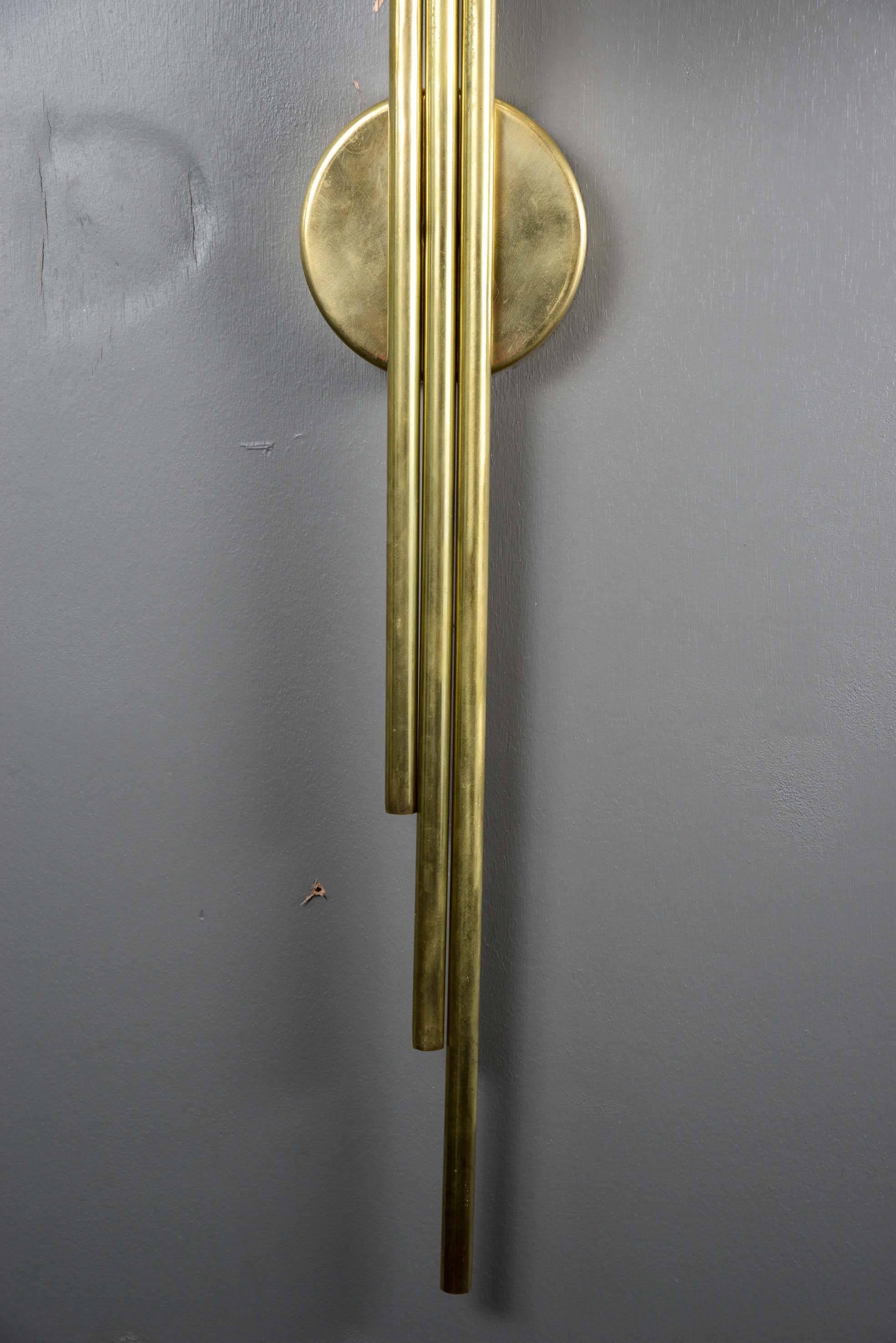Mid-Century Modern Set of Six Tall Brass and Globe Wall Sconces