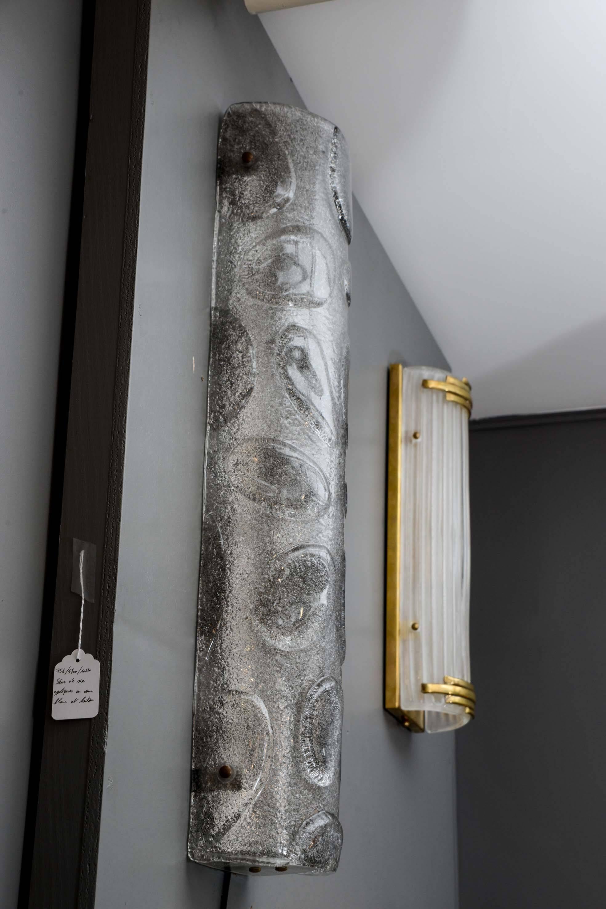 Mid-Century Modern Set of Six Tall Grey Murano Glass Wall Sconces
