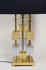 Geometric Pair of Brass and Wood Lamps