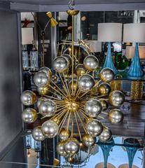 Metallic Pair of Sputnik Style Chandeliers