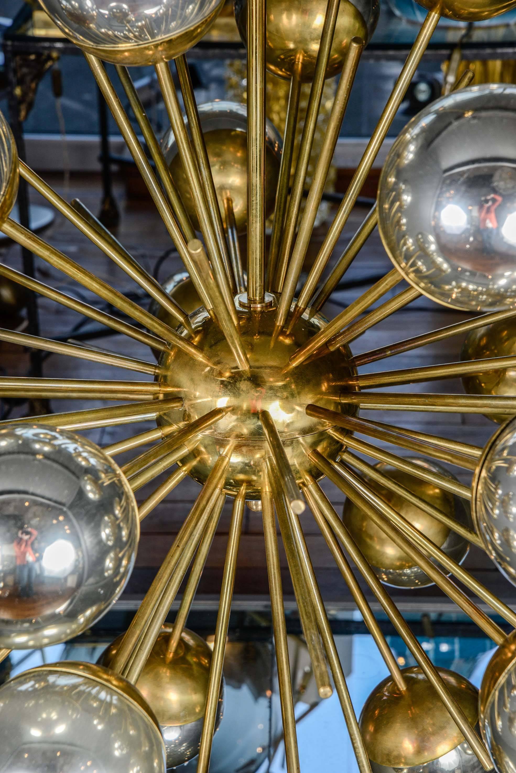 Italian Metallic Pair of Sputnik Style Chandeliers For Sale