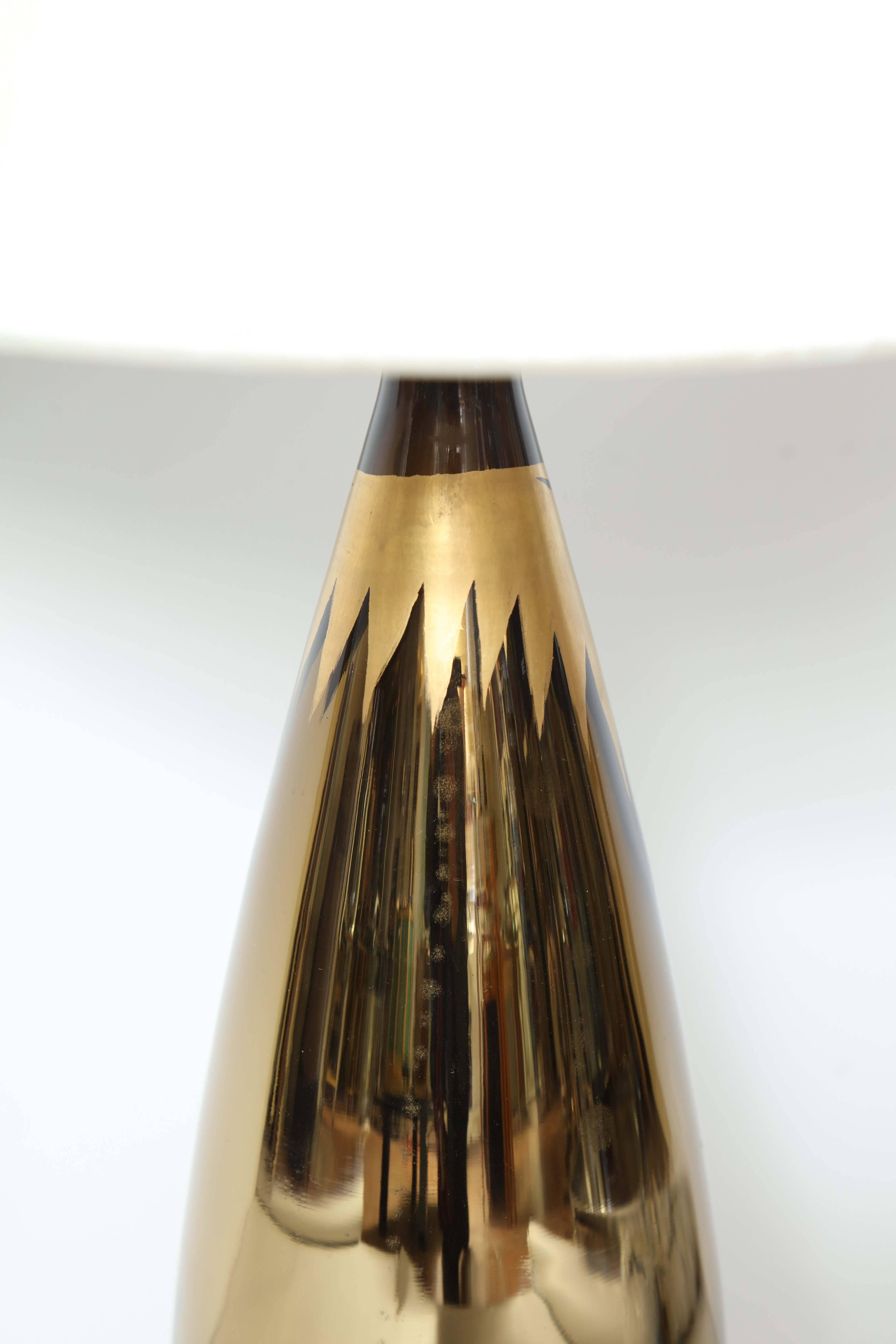 American Art Deco Black Glass Lamps with Gold Mercury Starburst