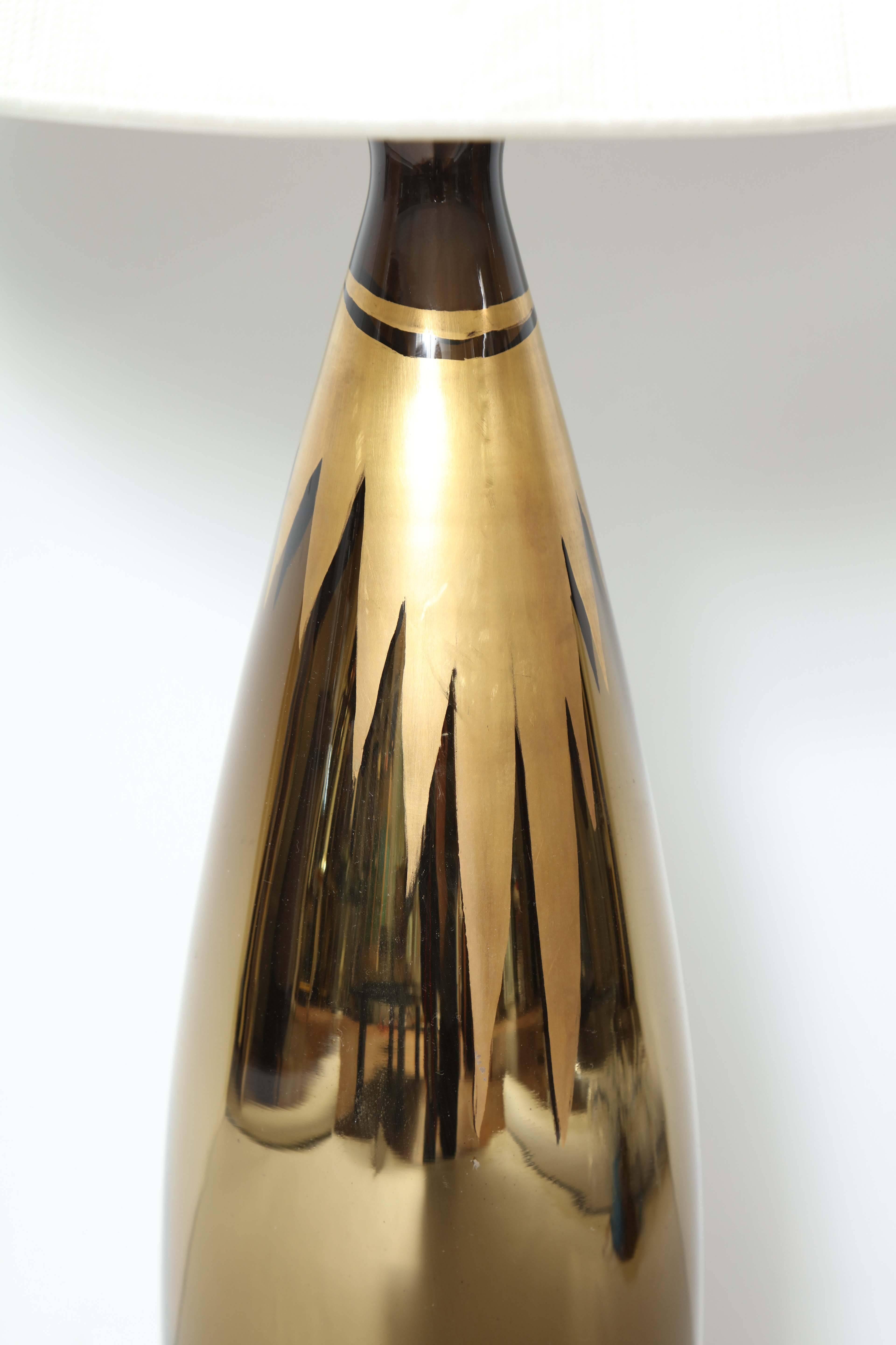 Art Deco Black Glass Lamps with Gold Mercury Starburst 3