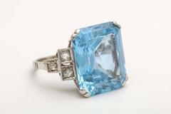 Art Deco Asscher-Cut London Topaz Cut, Diamond and Platinum Ring