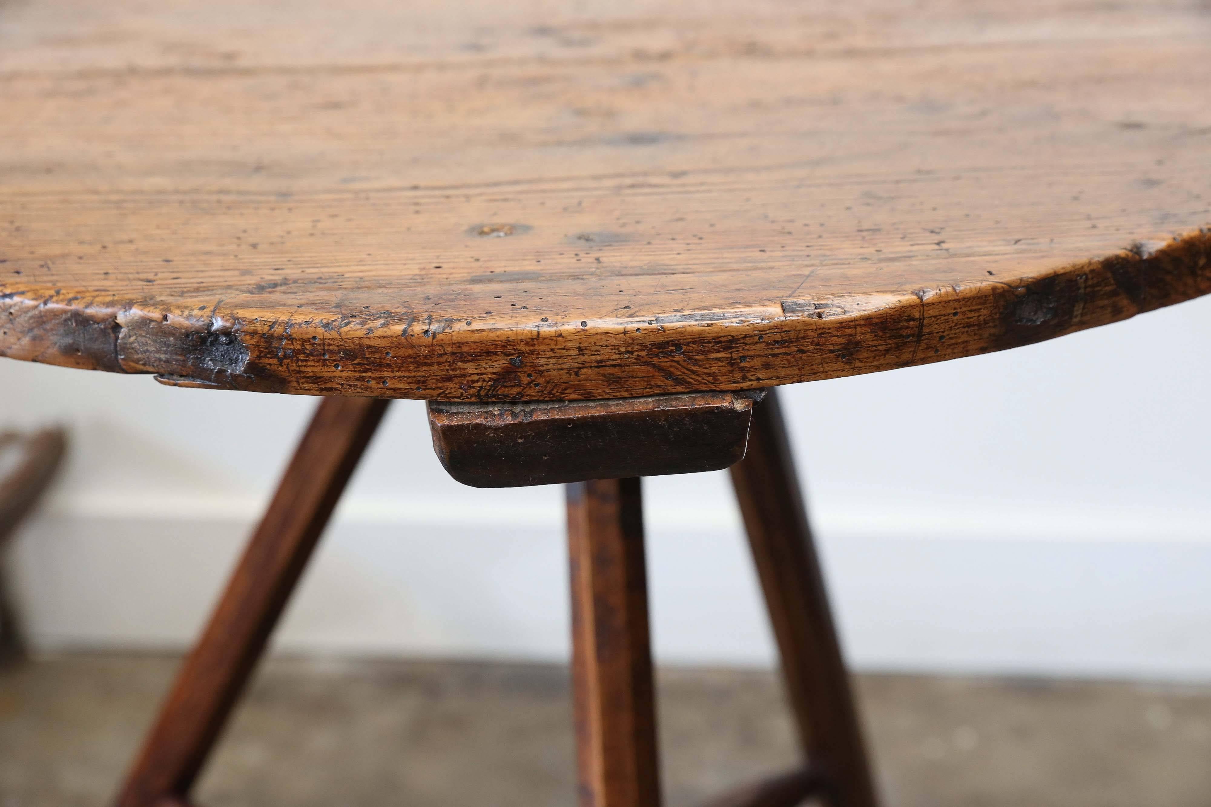 18th Century and Earlier Very Early Elm Folk Art Cricket Table