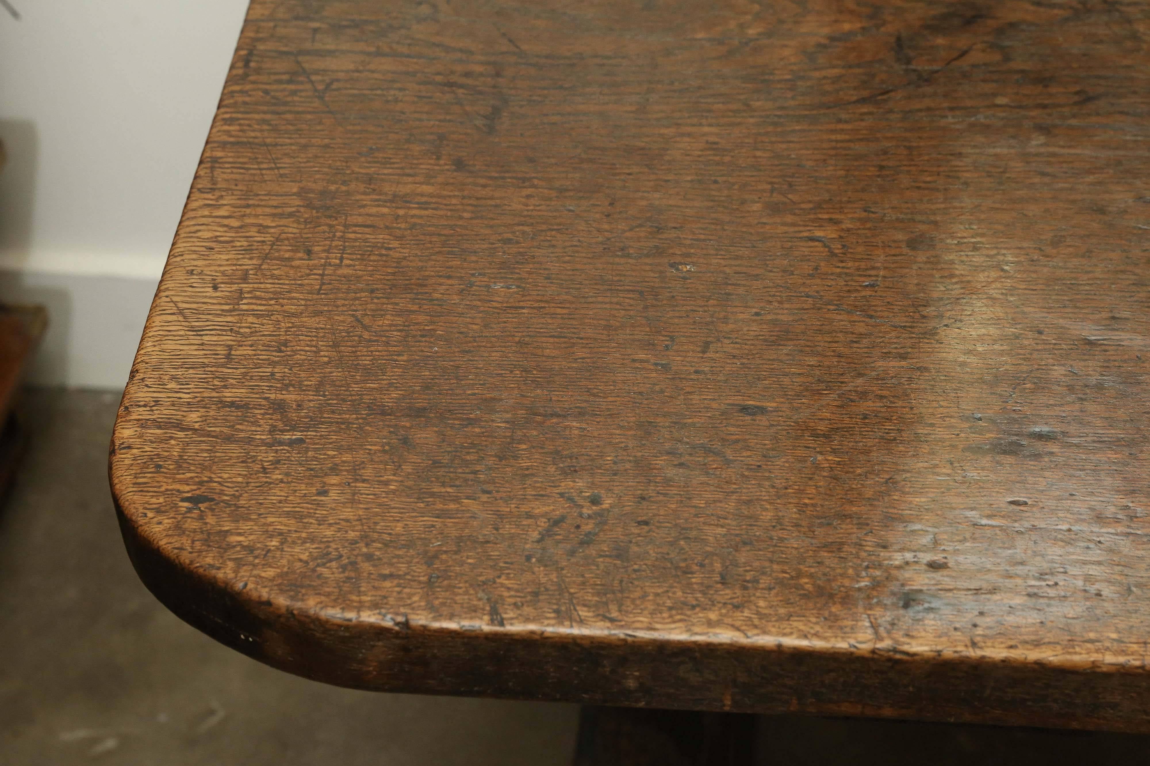 18th Century Single Plank Top Trestle Monastery Table In Excellent Condition In Houston, TX