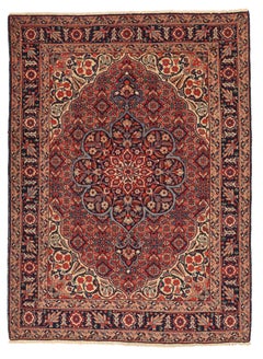 Petit tapis persan Tabriz - Laine ivoire bleu marine bleu rouge 10329