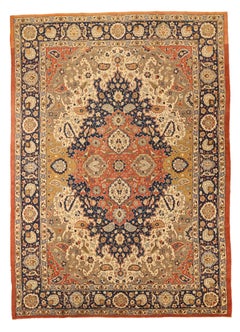 Tapis de Tabriz en laine ivoire bleu marine bleu rouge 10394
