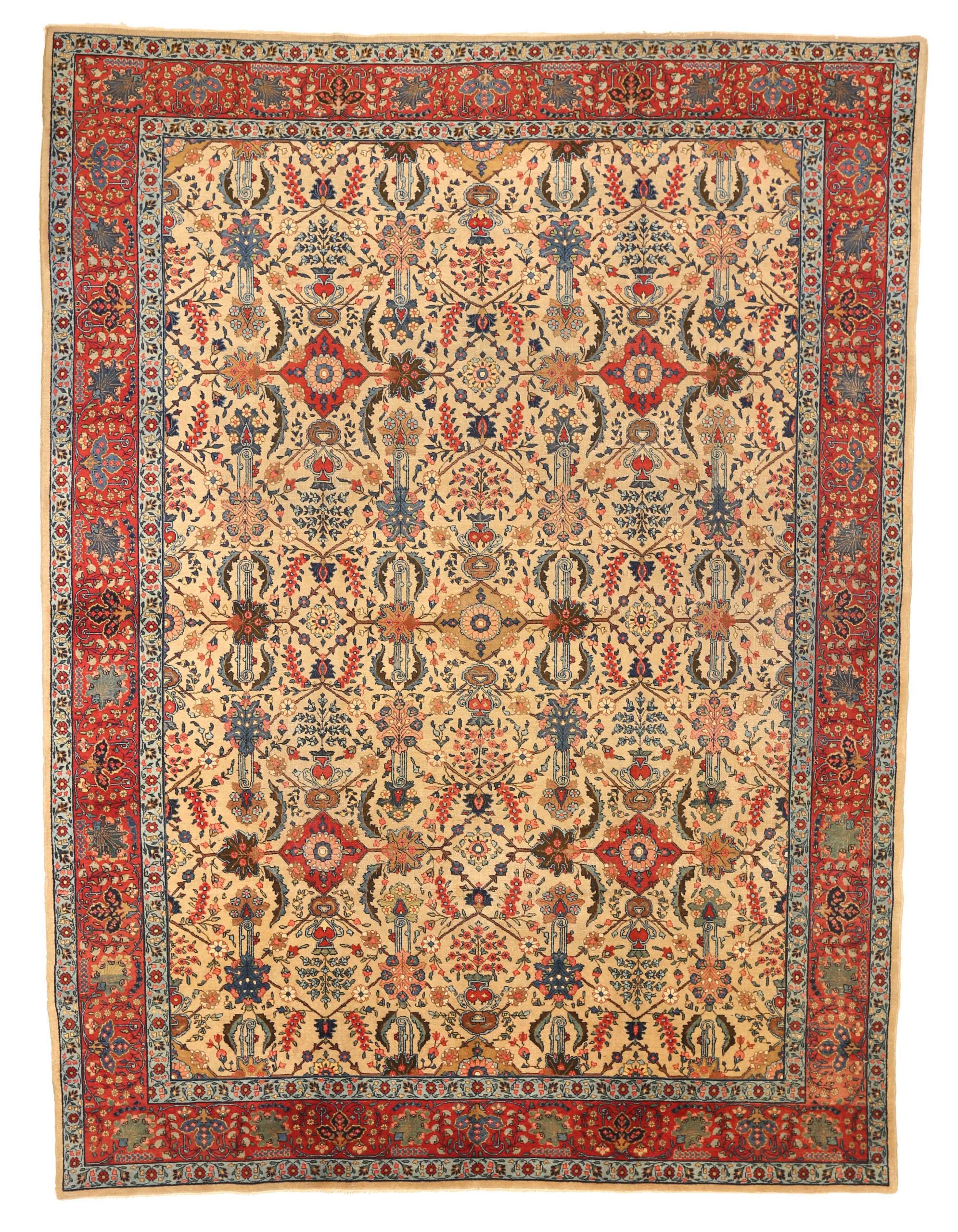 Persian Tabriz Area Rugs Circa 1910 - Wool Ivory 10495