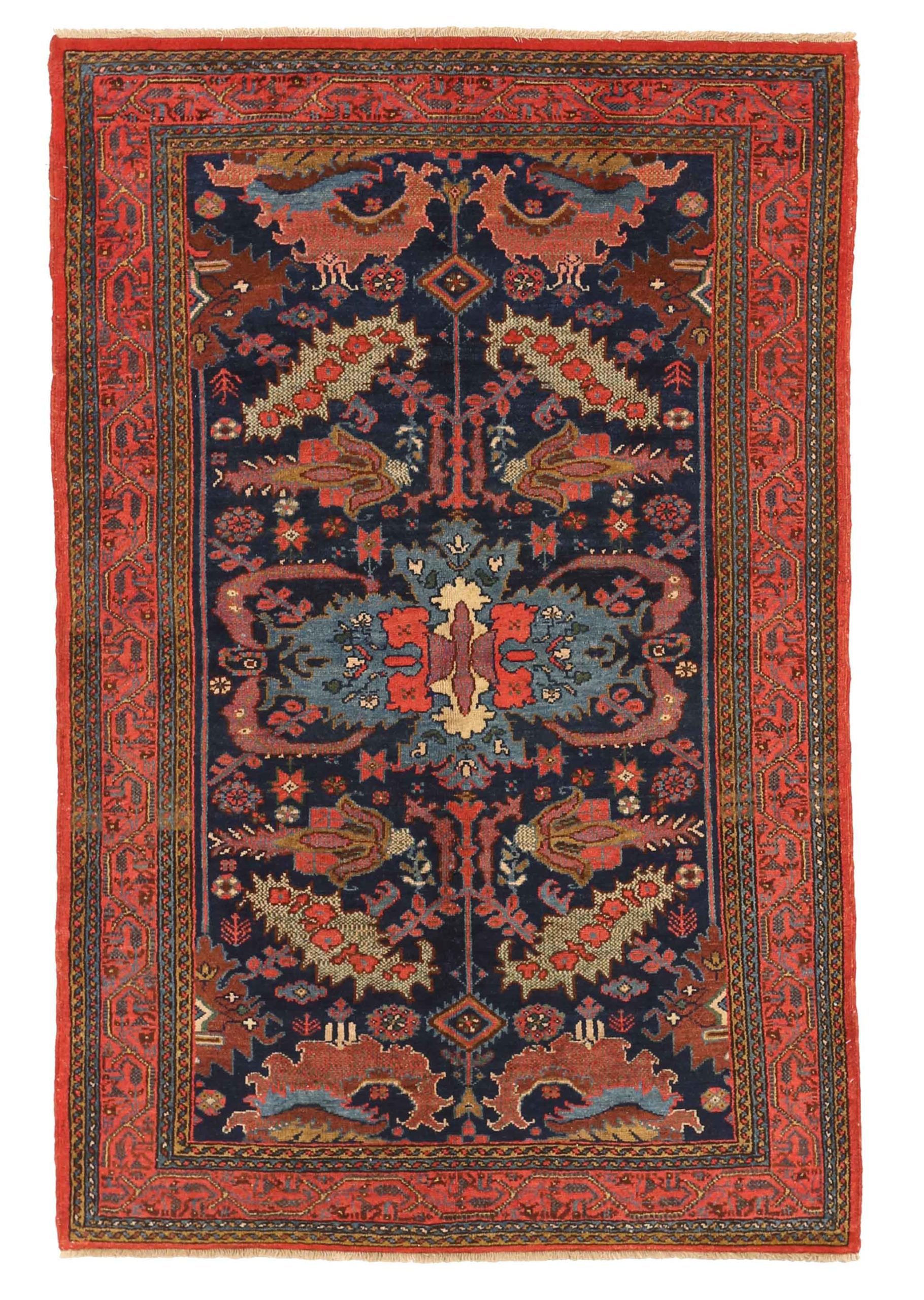 Tappeto persiano Hamadan piccolo - lana blu navy rosso 10504