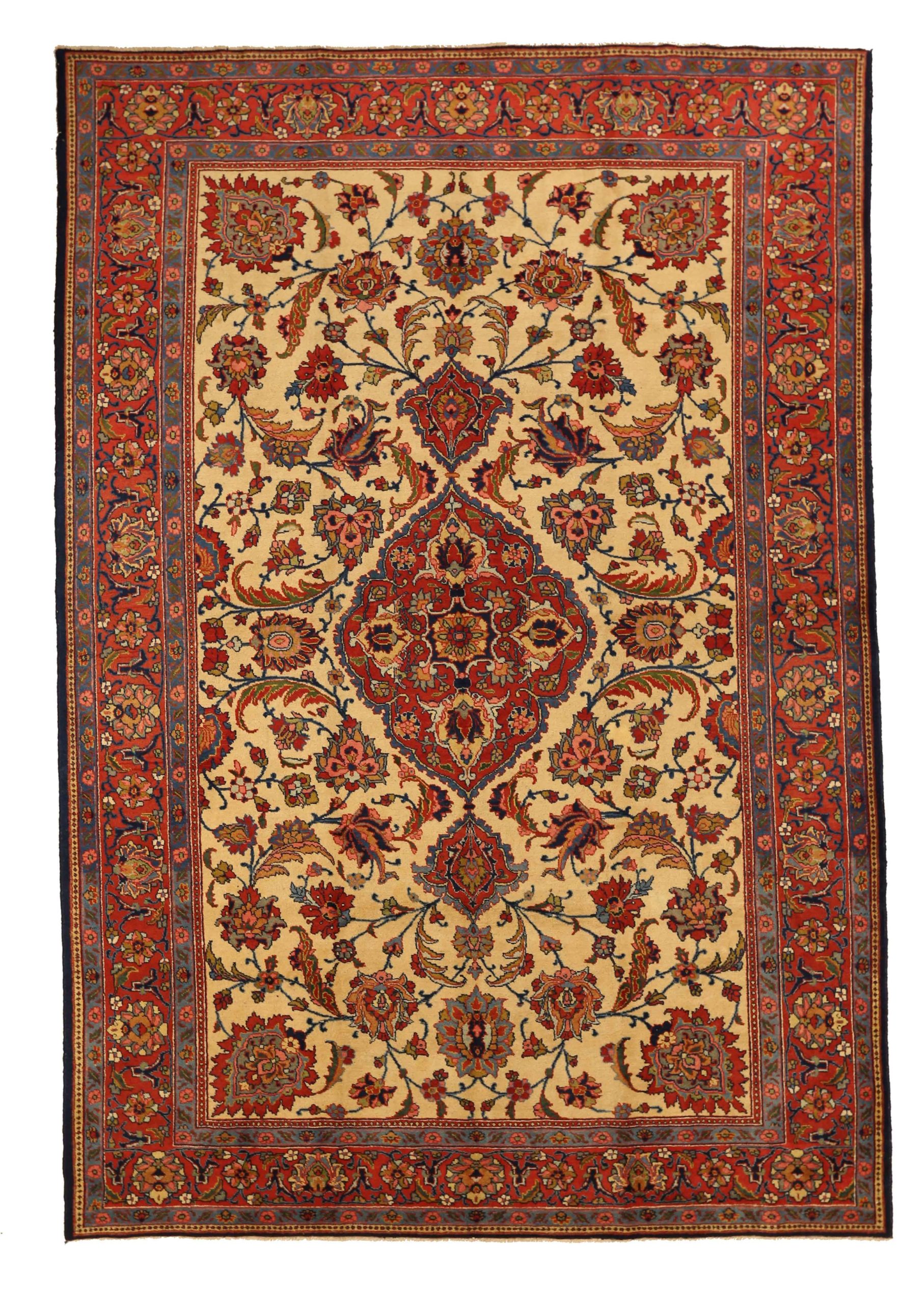 Persian Tabriz Area Rugs - Wool Ivory Red 10642