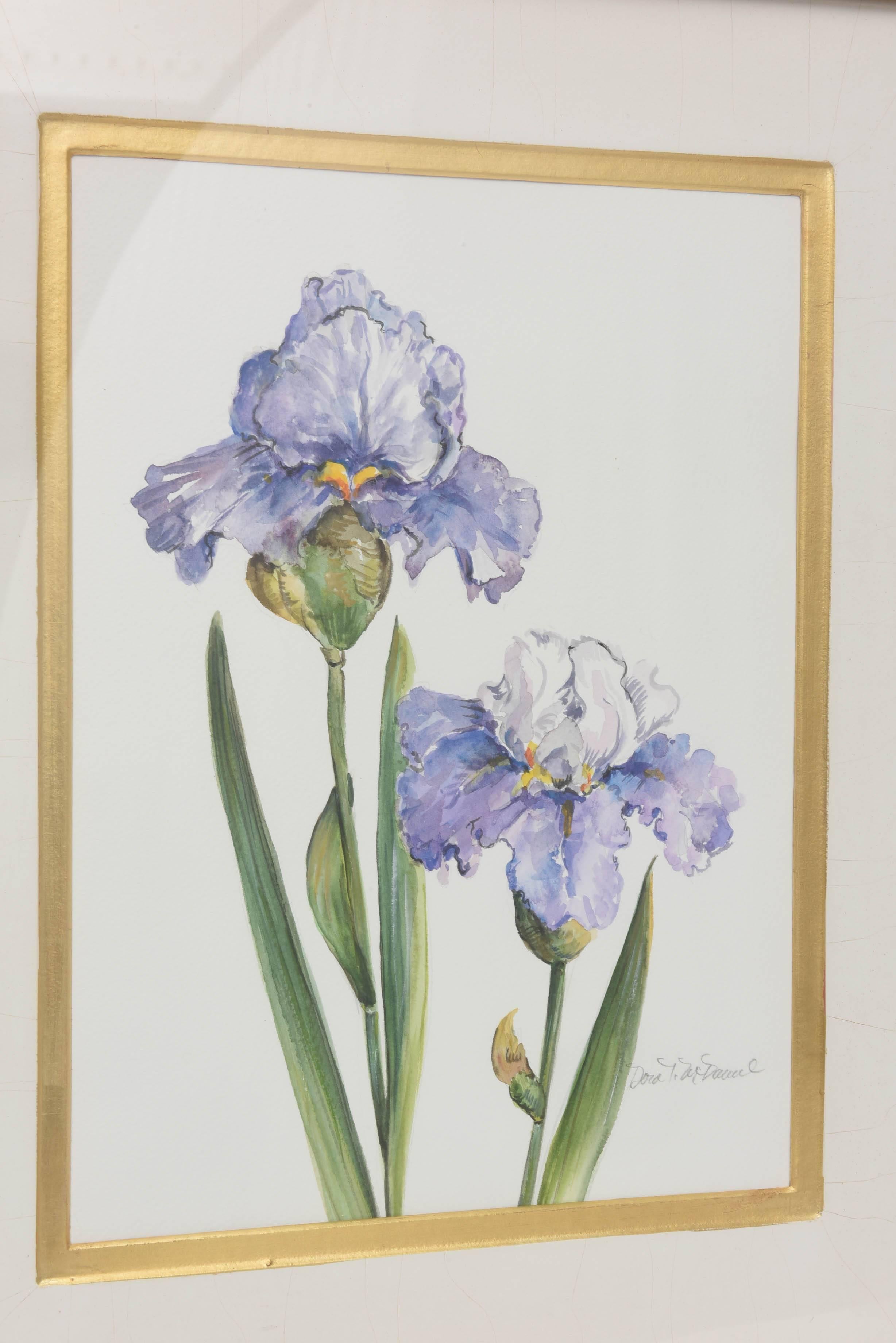 A delightful water color by the contemporary artist: Dorothy McDowell. It is signed in the lower right. The frame was custom ordered from France and features a lovely carved giltwood design.
The watercolor measures: 19.0