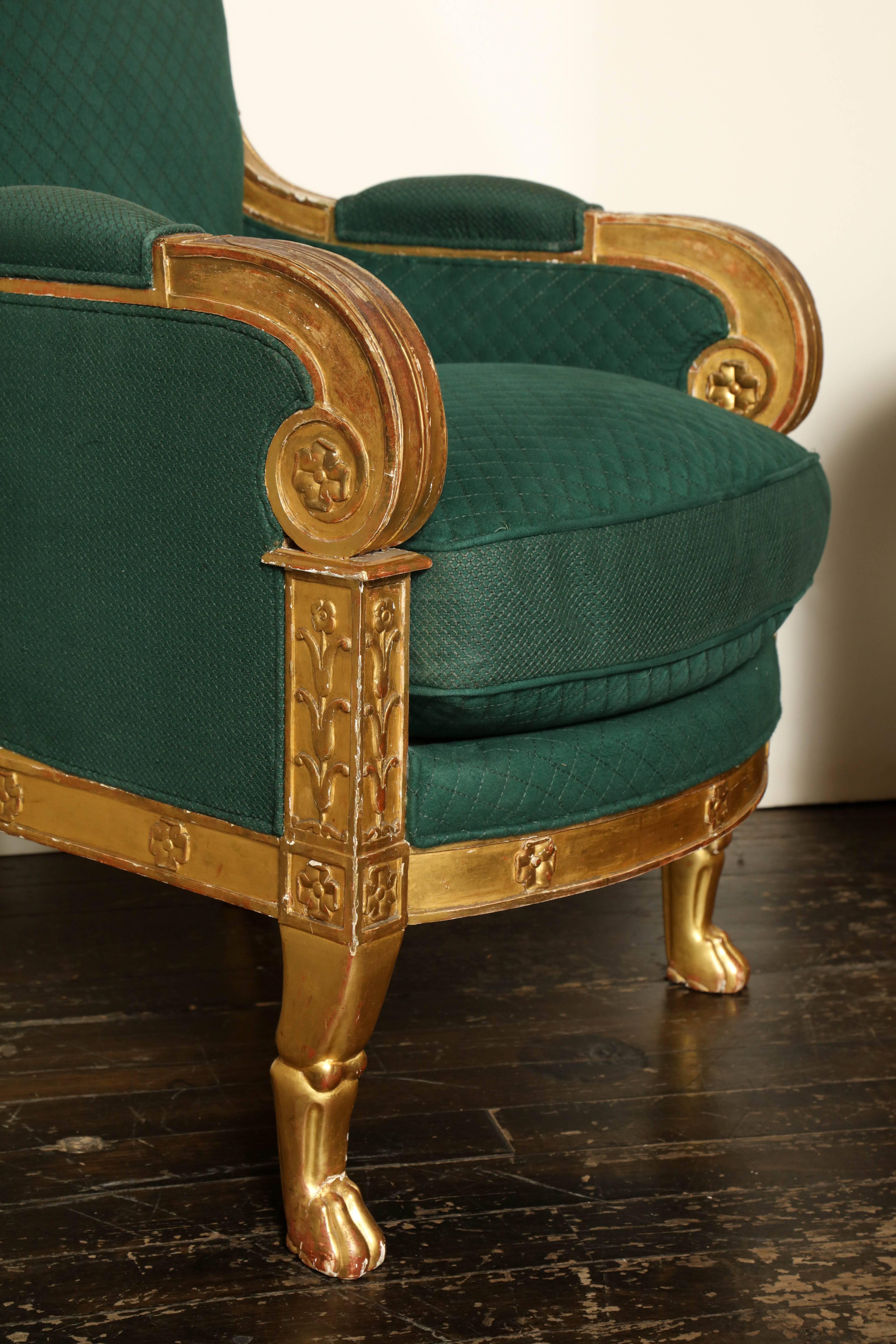 Empire Pair of French Gilded Armchairs Provenance Versace For Sale