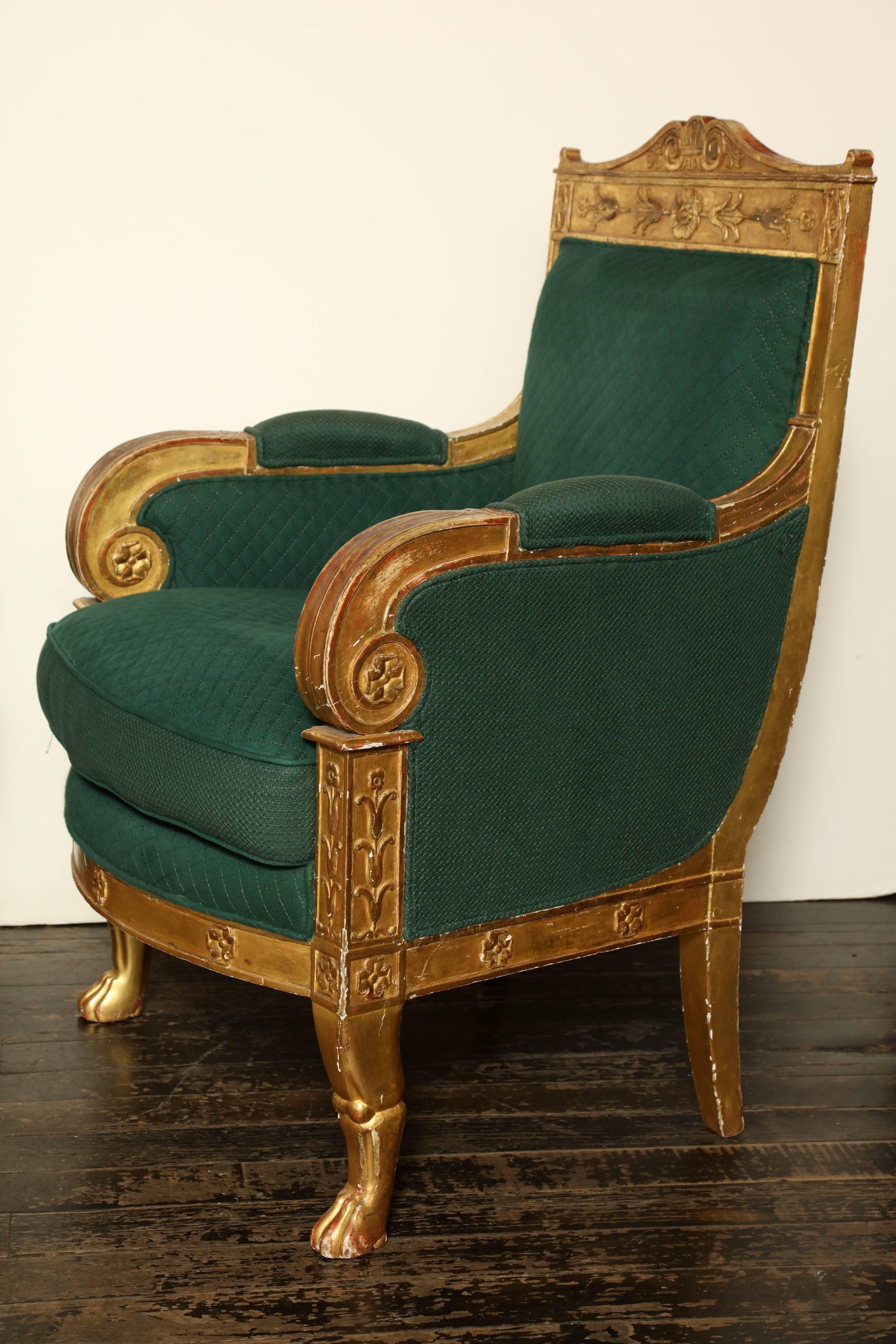 Wood Pair of French Gilded Armchairs Provenance Versace For Sale