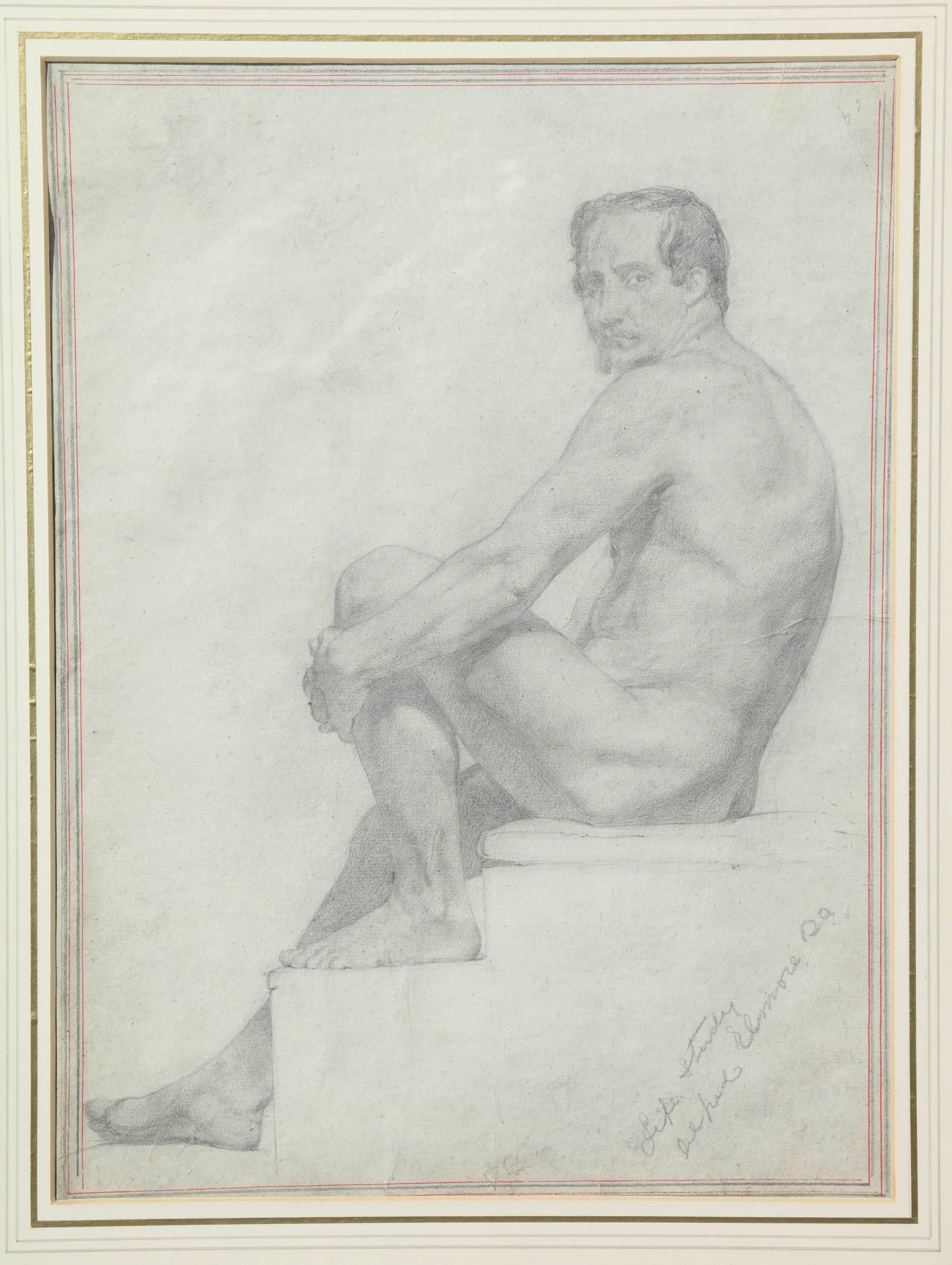 Mid-19th century Irish drawing of a male nude by Alfred Elmore.