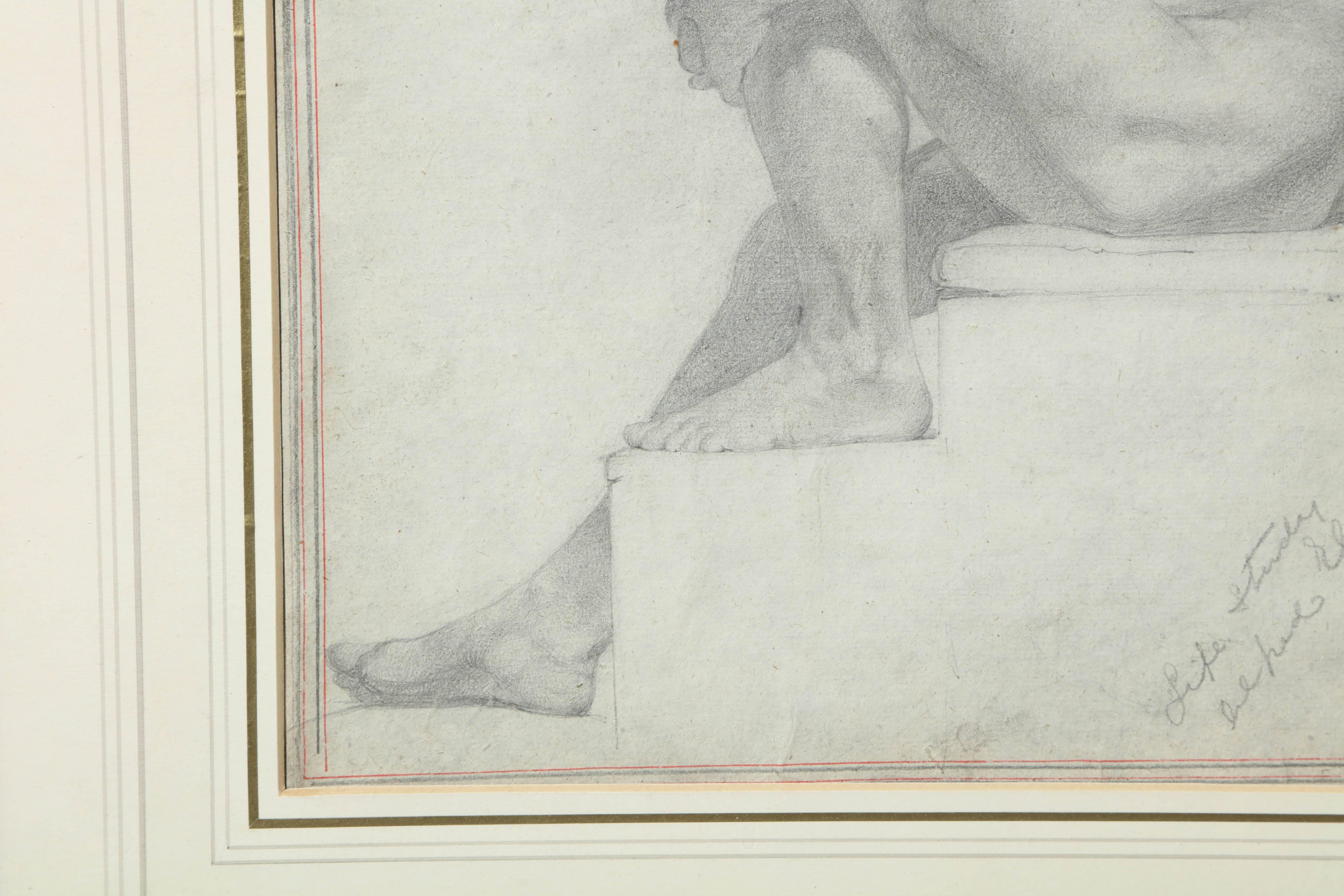 Mid-19th Century Irish Drawing of Male Nude by Alfred Elmore For Sale 1