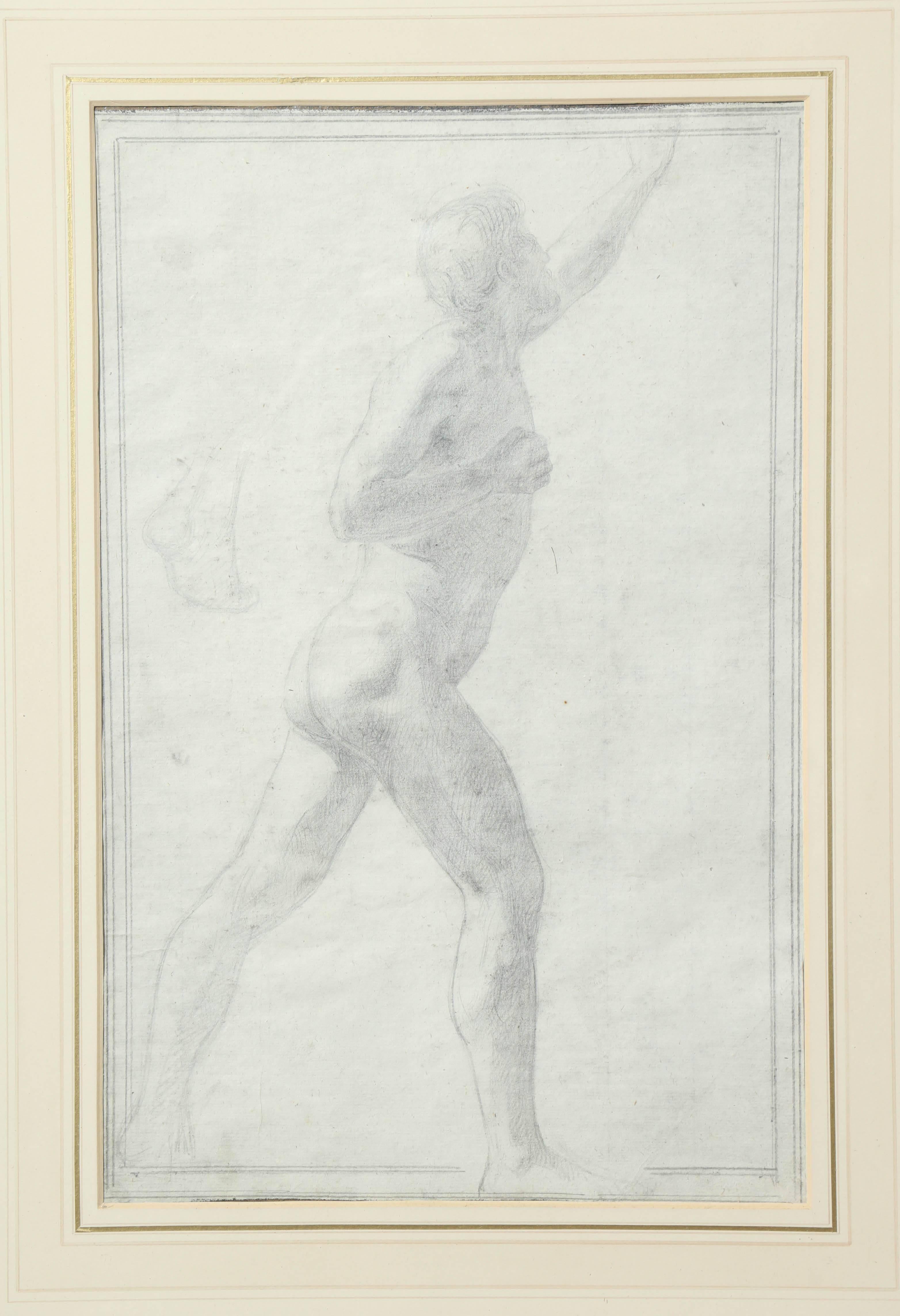 Drawing of a male nude by Alfred Elmore, Irish, 1815-1881.