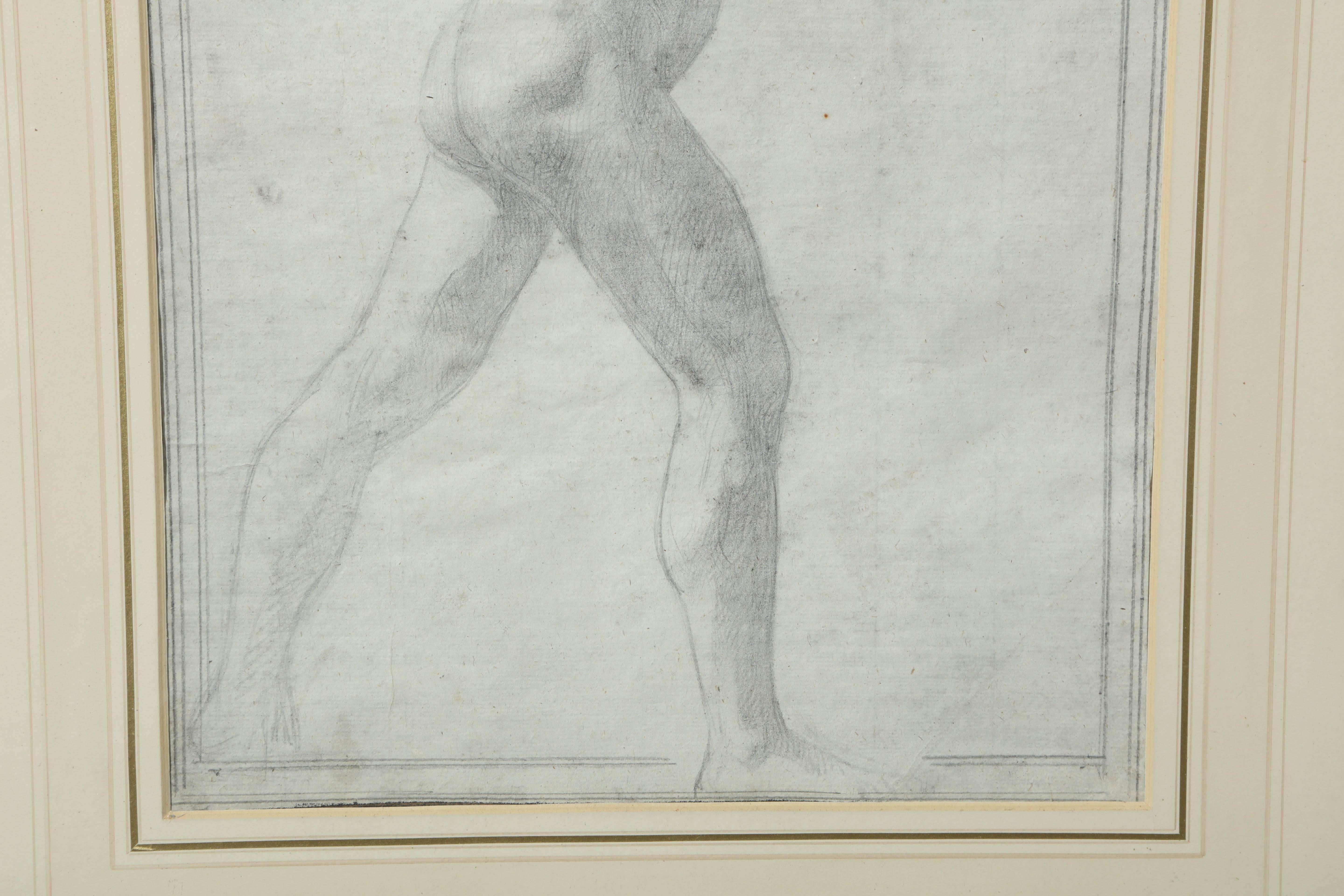 Drawing of a Male Nude by Alfred Elmore In Good Condition For Sale In New York, NY