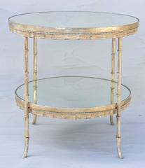 Pair of Silvergilt Iron End Tables with Round Mirrored Tops