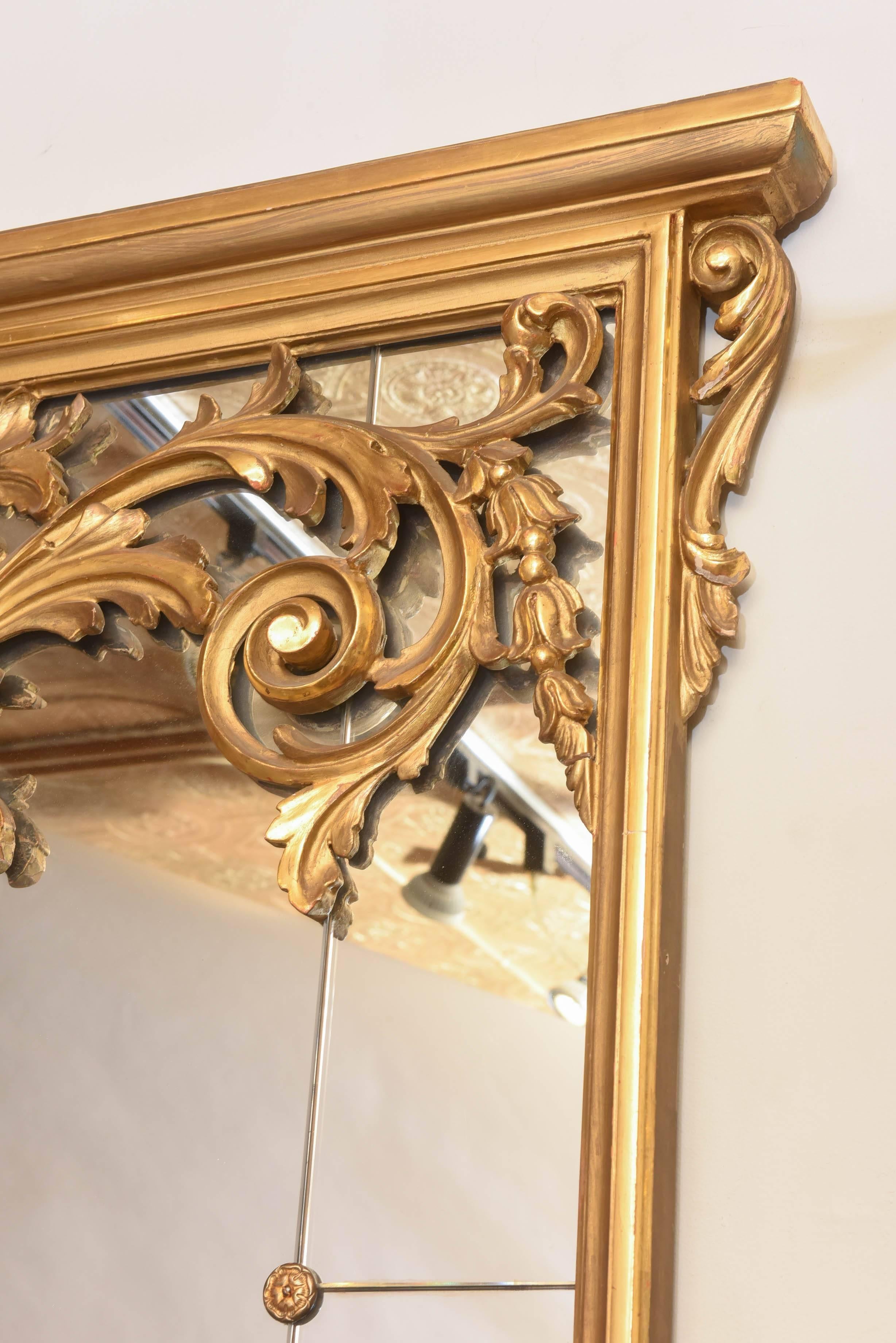 19th Century Large Sized, Victorian Giltwood Overmantle Mirror, with Scrolling Pediment