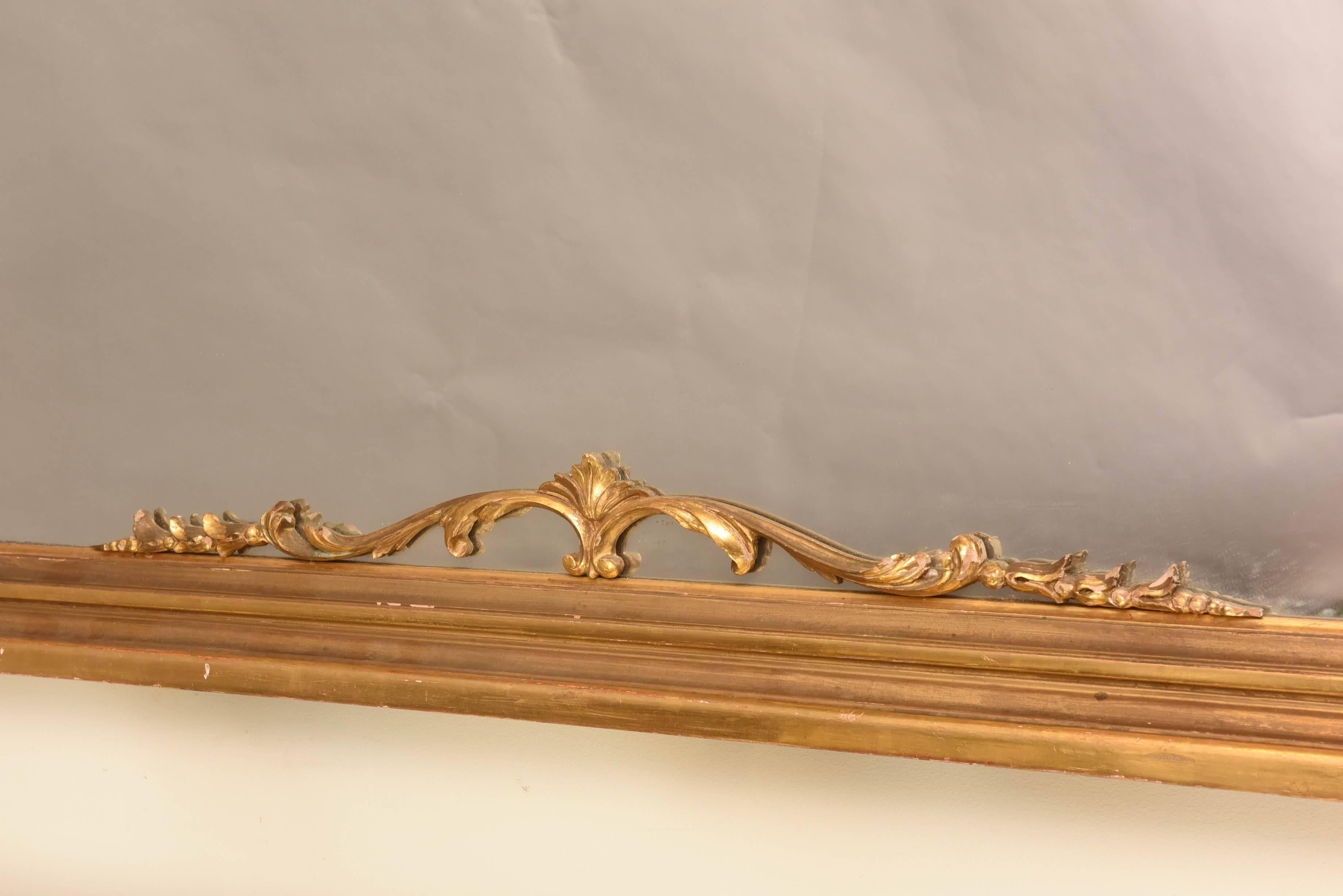 Large Sized, Victorian Giltwood Overmantle Mirror, with Scrolling Pediment 1