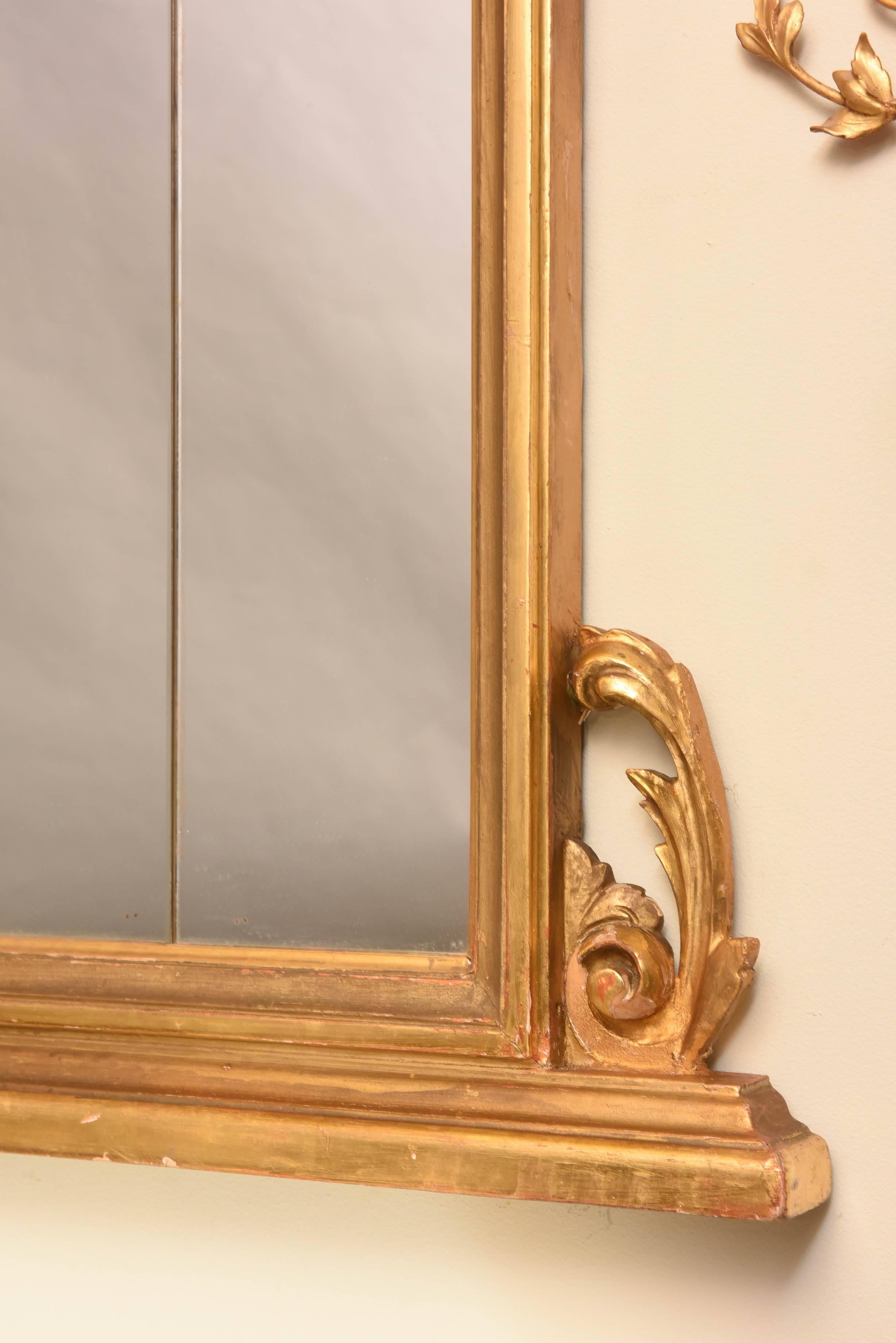 Large Sized, Victorian Giltwood Overmantle Mirror, with Scrolling Pediment 2
