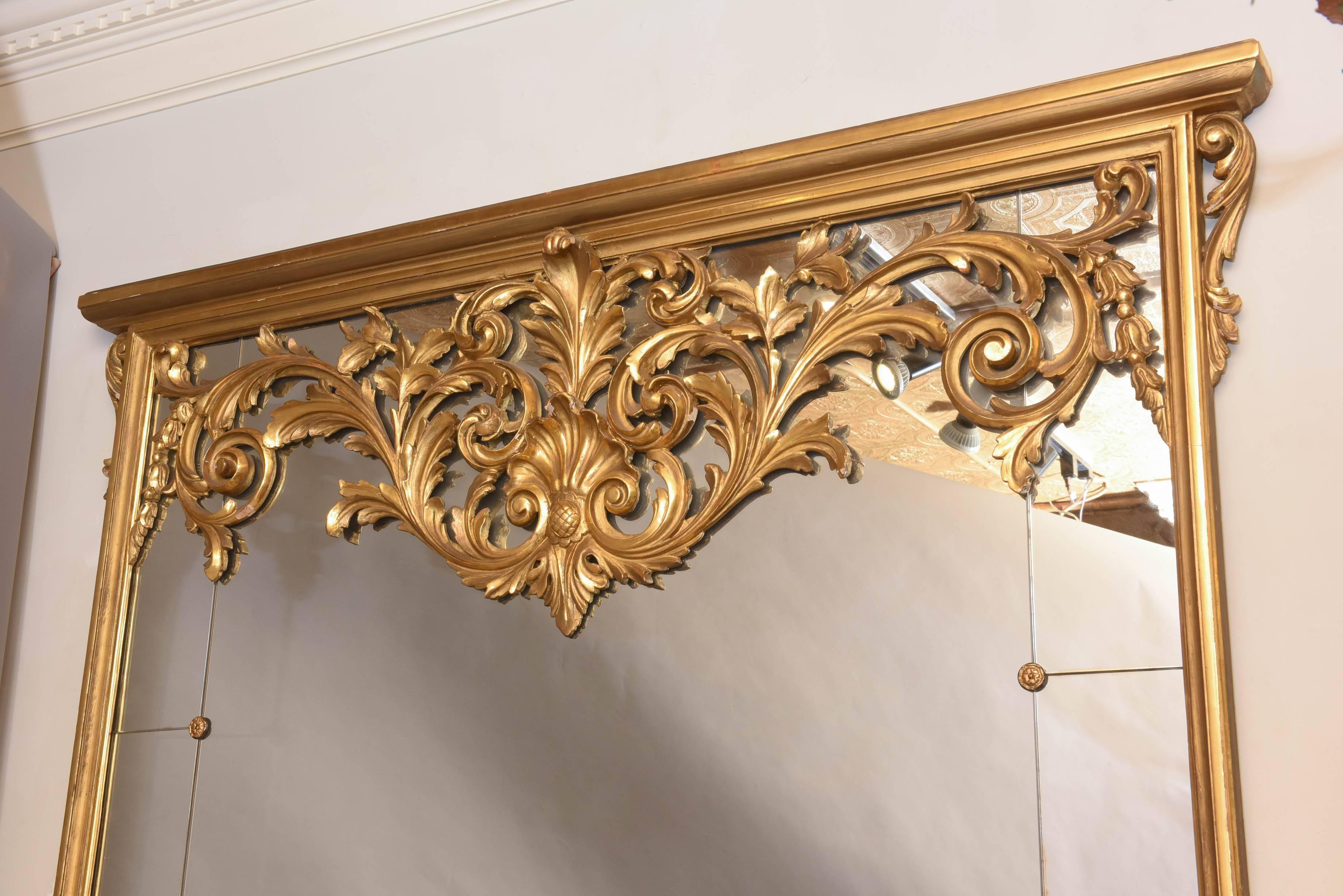 Large Sized, Victorian Giltwood Overmantle Mirror, with Scrolling Pediment 3