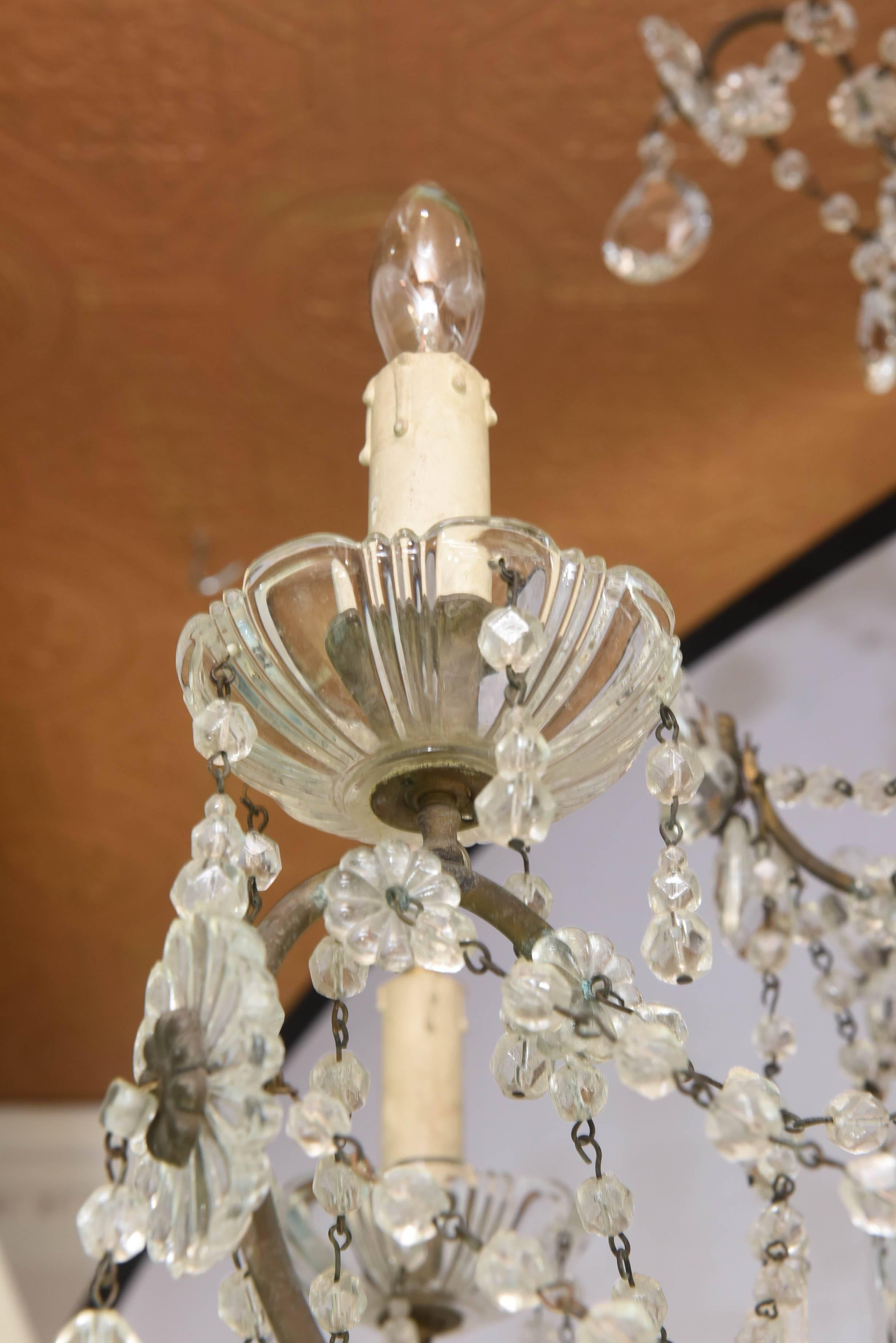 19th Century Italian Pricket Chandelier Draped in Crystal Beads In Excellent Condition For Sale In West Palm Beach, FL