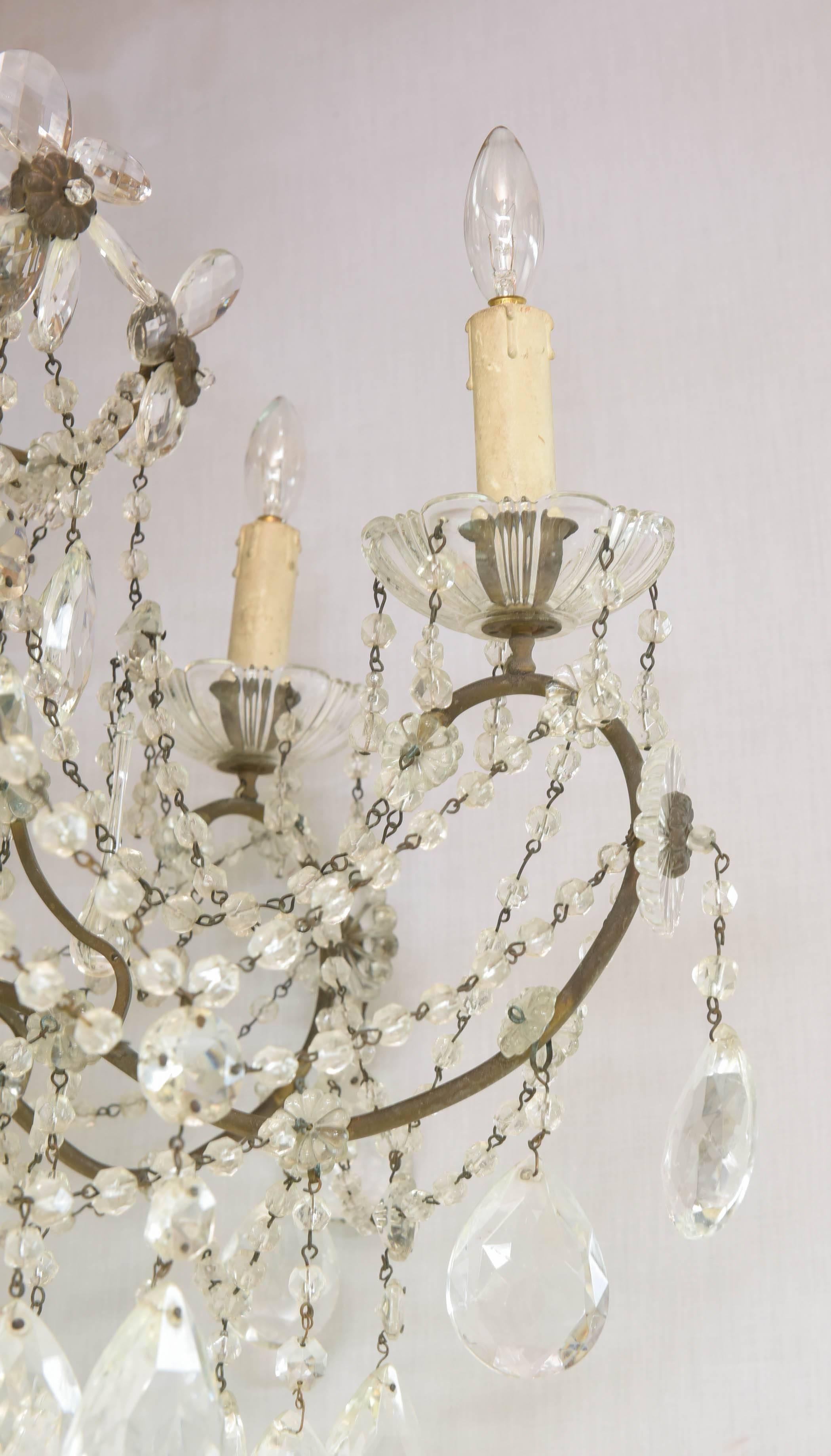 19th Century Italian Pricket Chandelier Draped in Crystal Beads For Sale 1