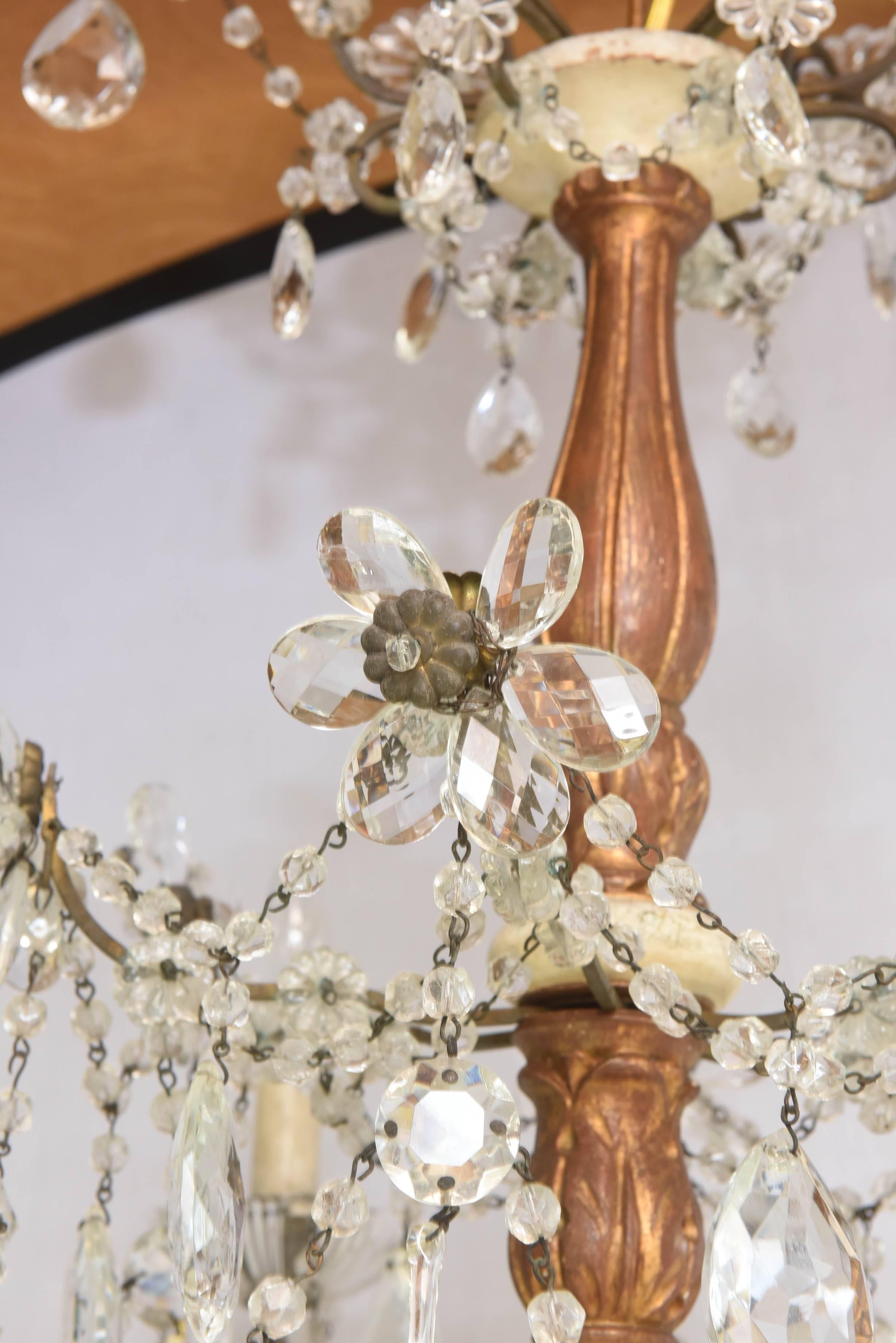 19th Century Italian Pricket Chandelier Draped in Crystal Beads For Sale 2
