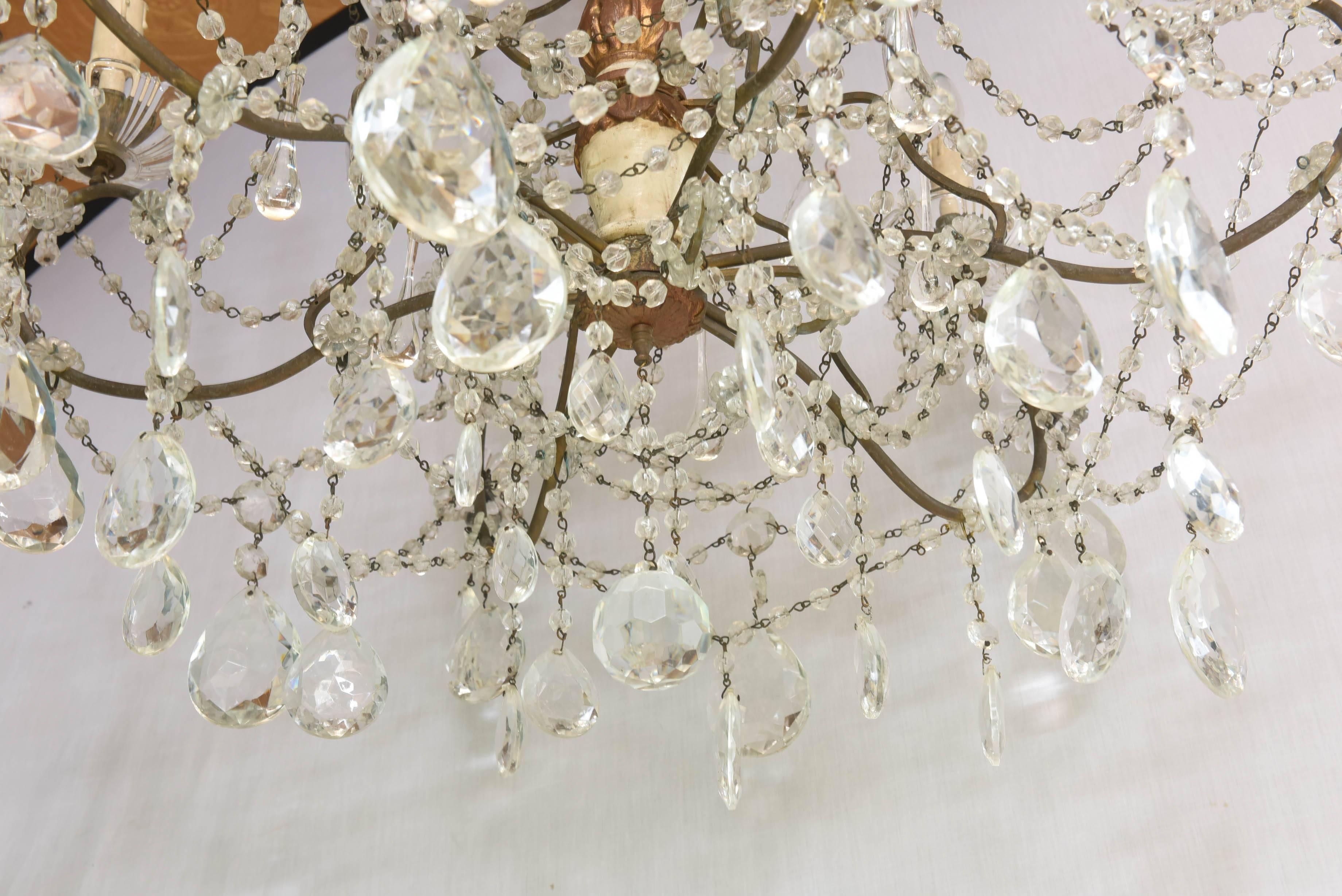 19th Century Italian Pricket Chandelier Draped in Crystal Beads For Sale 3