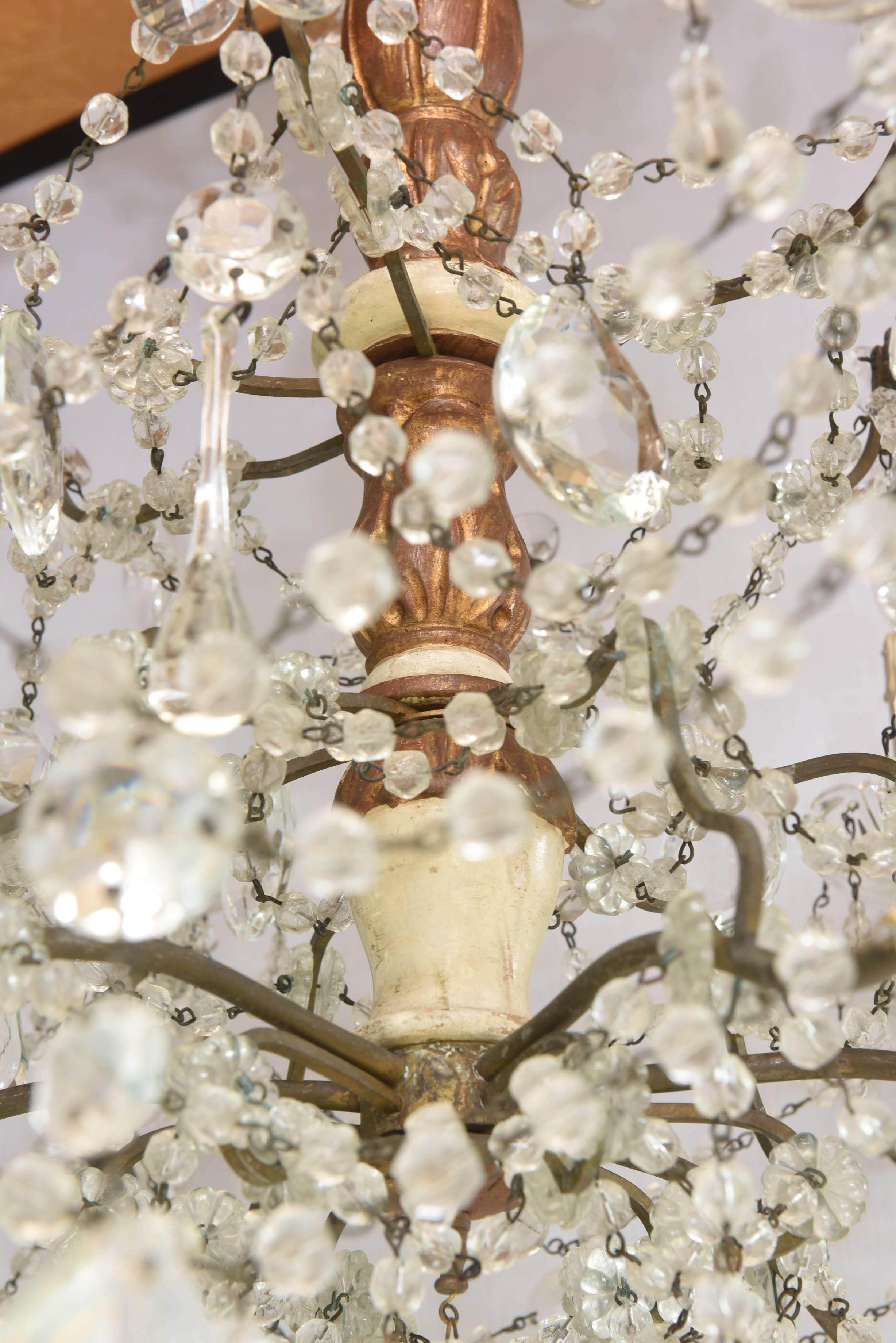 19th Century Italian Pricket Chandelier Draped in Crystal Beads For Sale 4