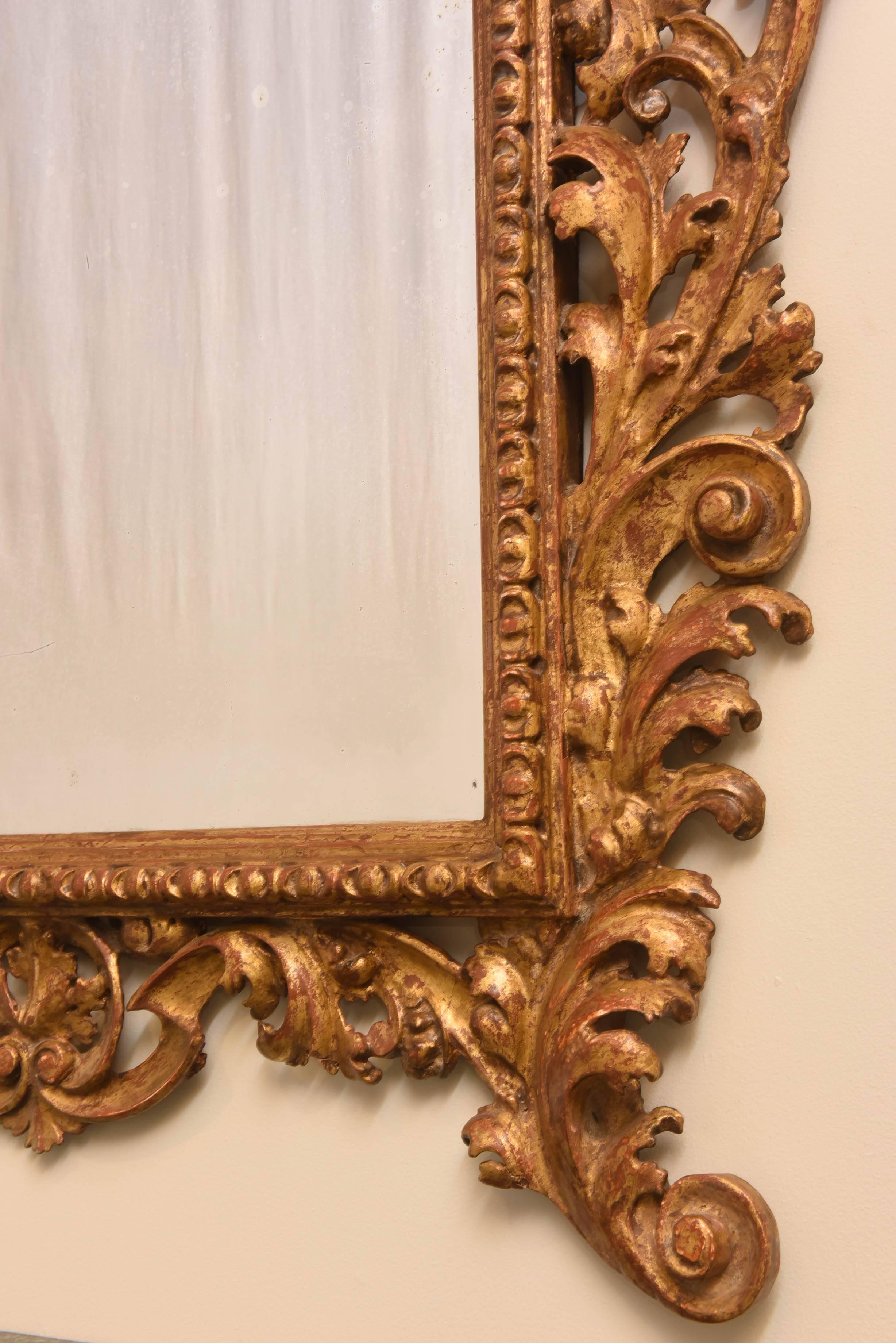 Baroque Large, Foliate Carved, 19th Century Italian Giltwood Mirror