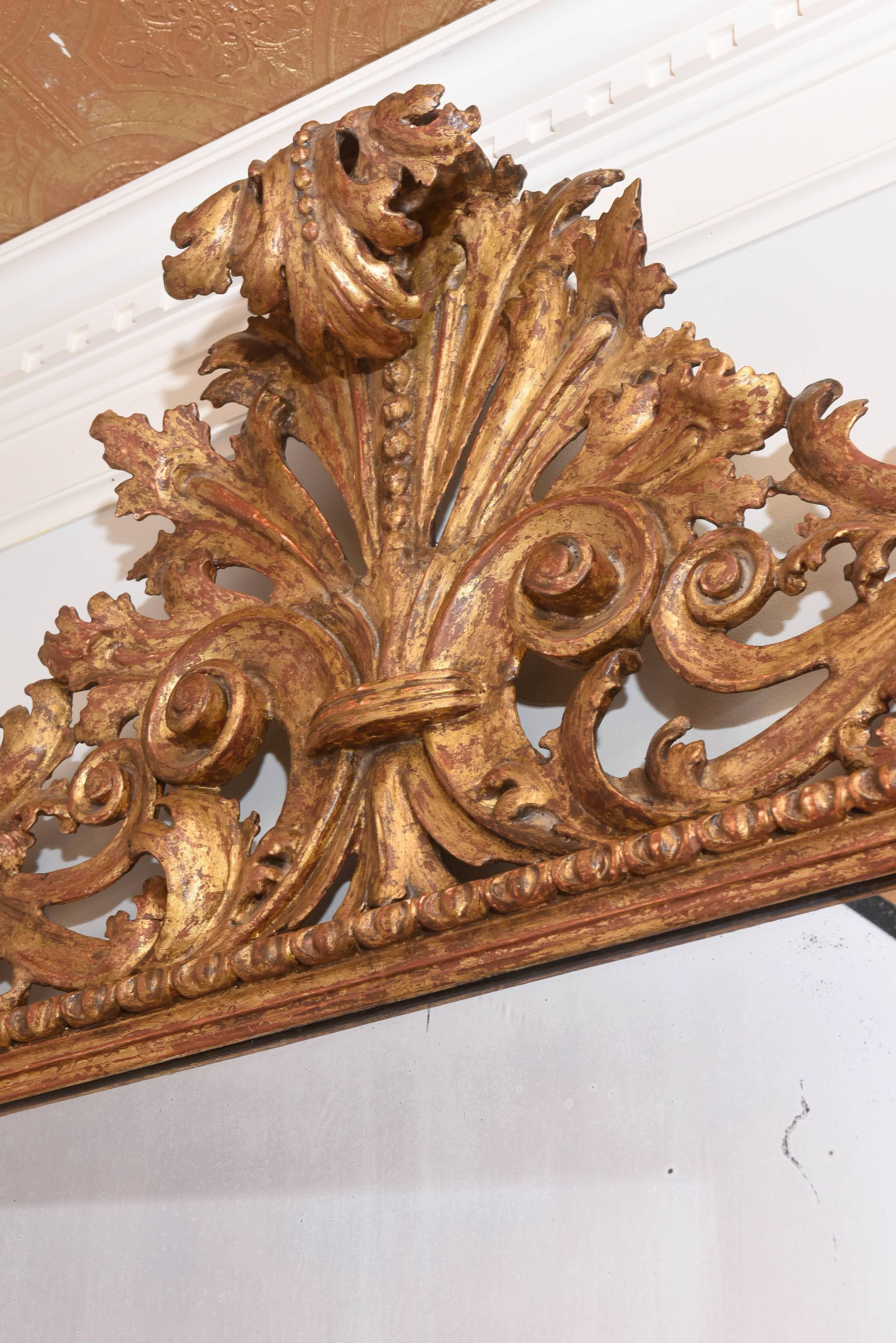 Large, Foliate Carved, 19th Century Italian Giltwood Mirror 1