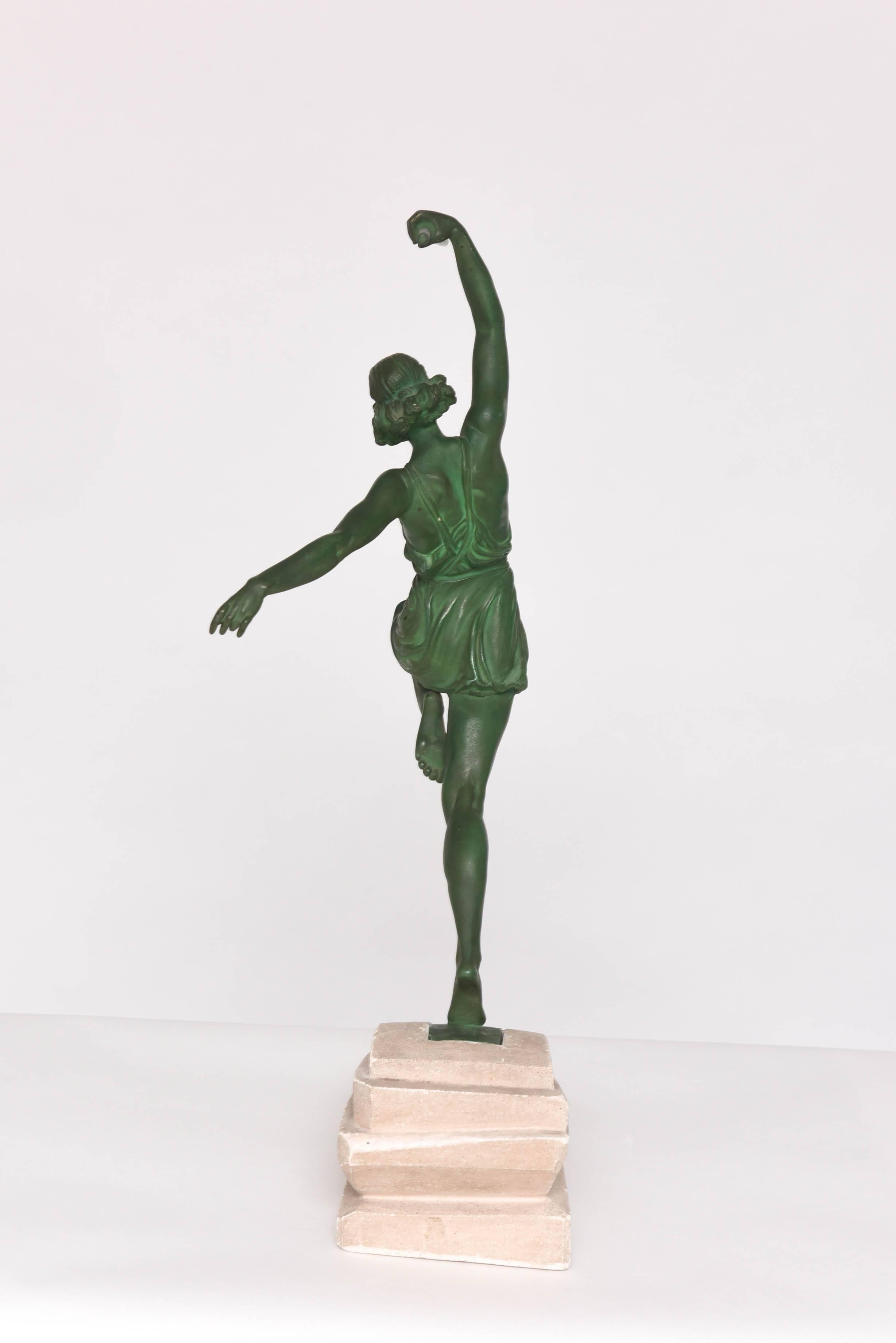 20th Century Art Deco Sculpture by Pierre Le Faguays a.k.a. Fayral, Amazonian Javelin Thrower