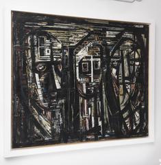 Mid-Century Modern Oil on Canvas, "Triumvirate" by Listed Artist E. Arnold Clark