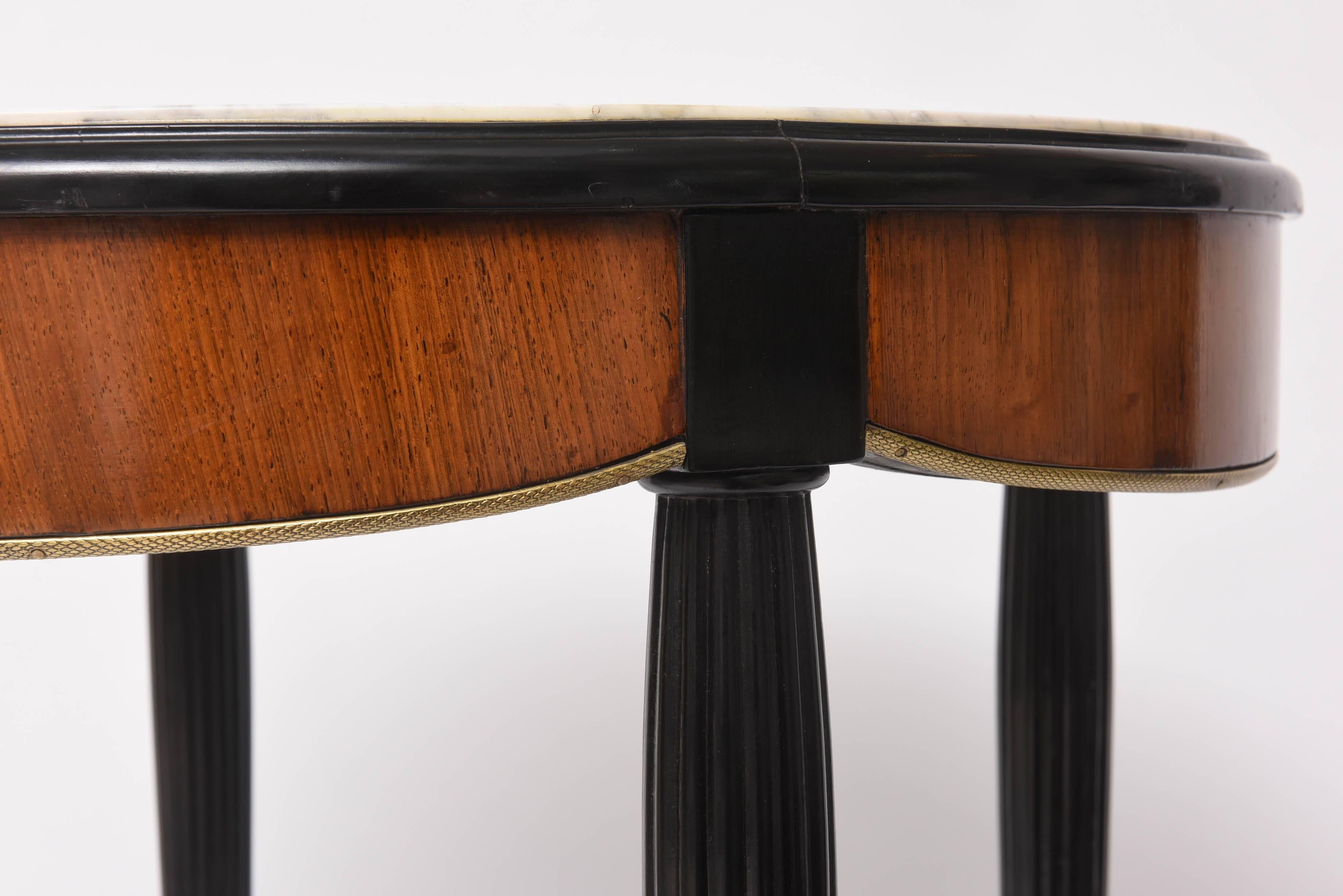 Round Art Deco Table, Mahogany, Gilt Bronze, Marble and Black Lacquer Wood 1