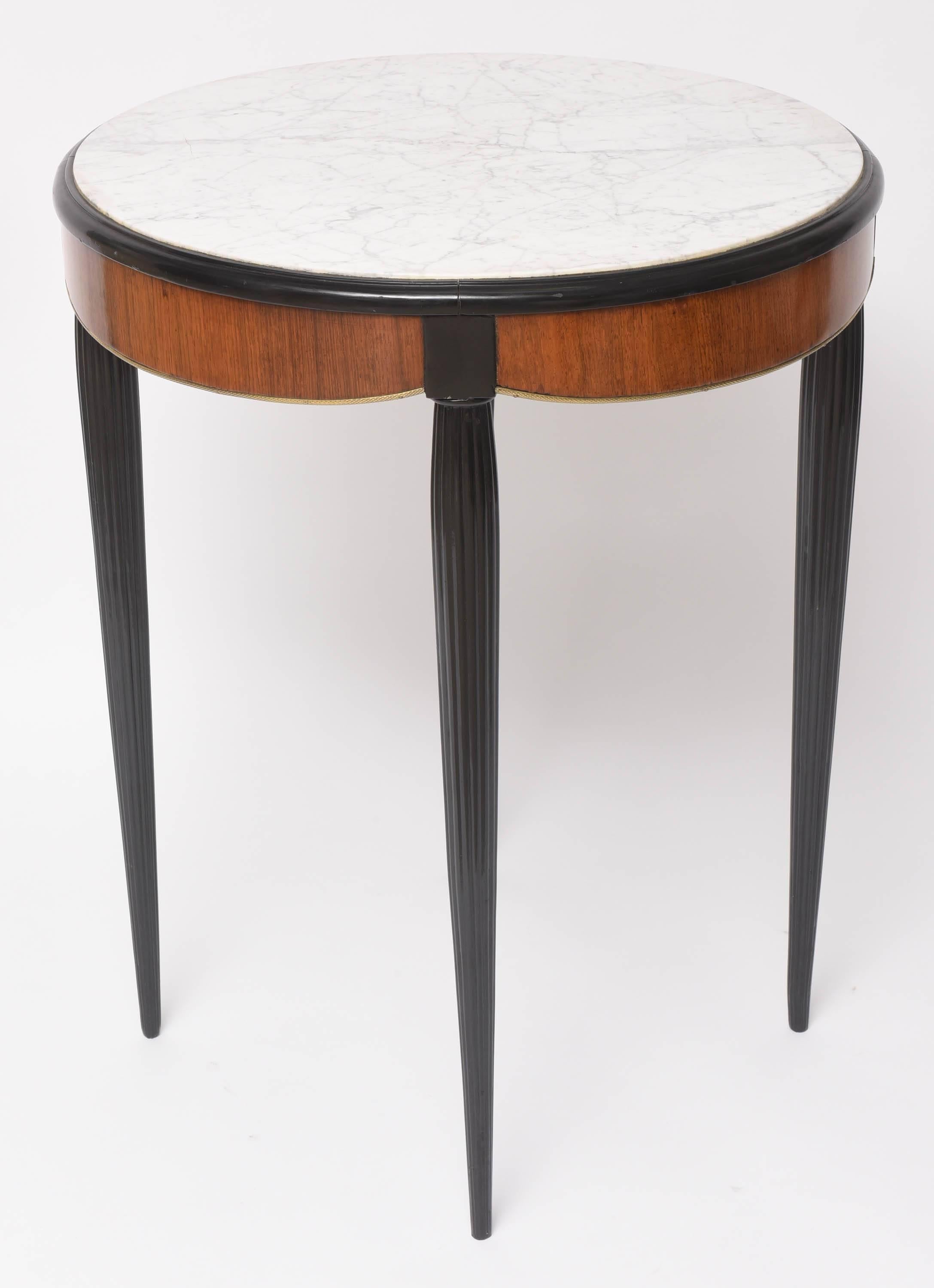 Round Art Deco Table, Mahogany, Gilt Bronze, Marble and Black Lacquer Wood 2