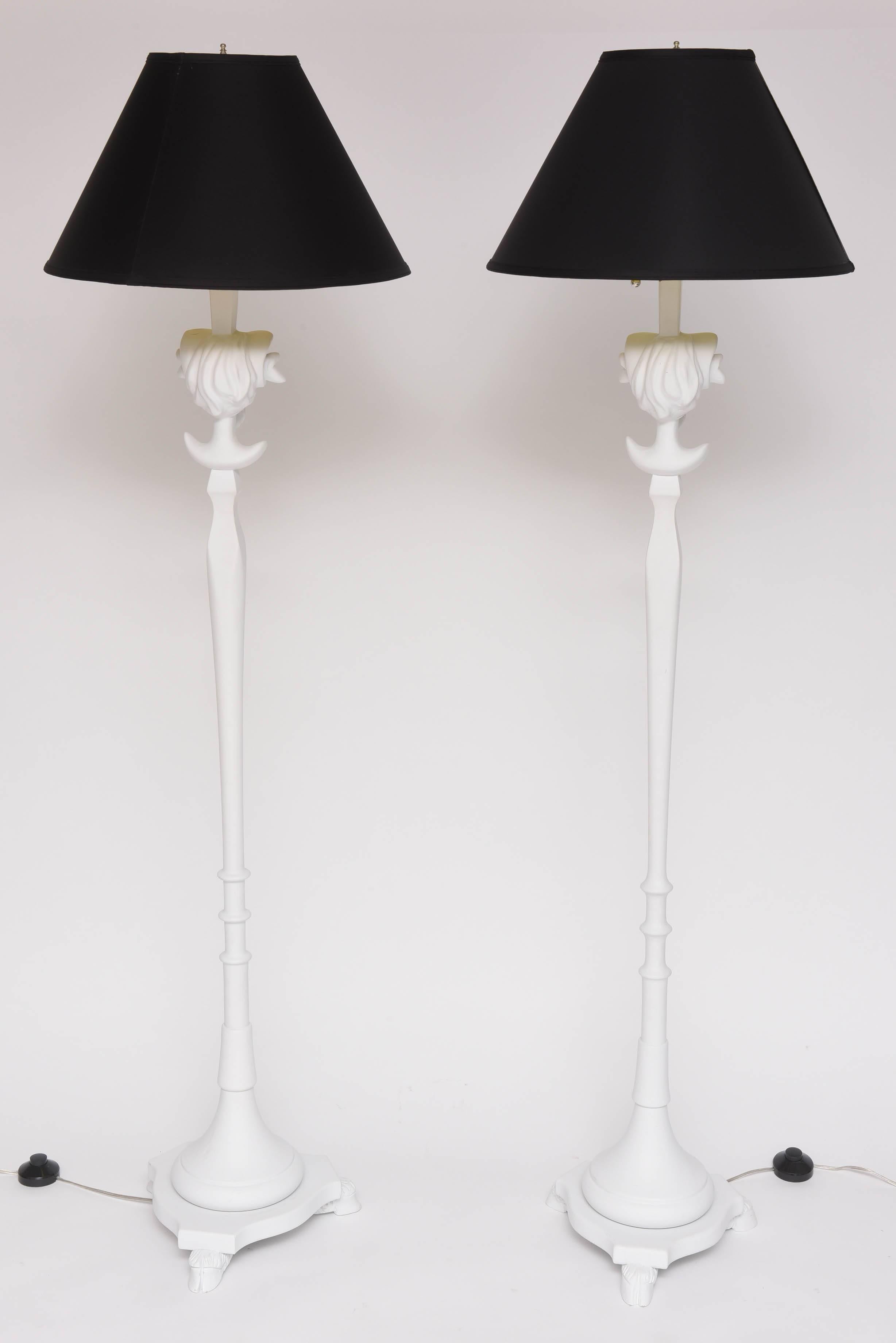 Resin Pair of Sirmos Style Floor Lamps with Rams Heads