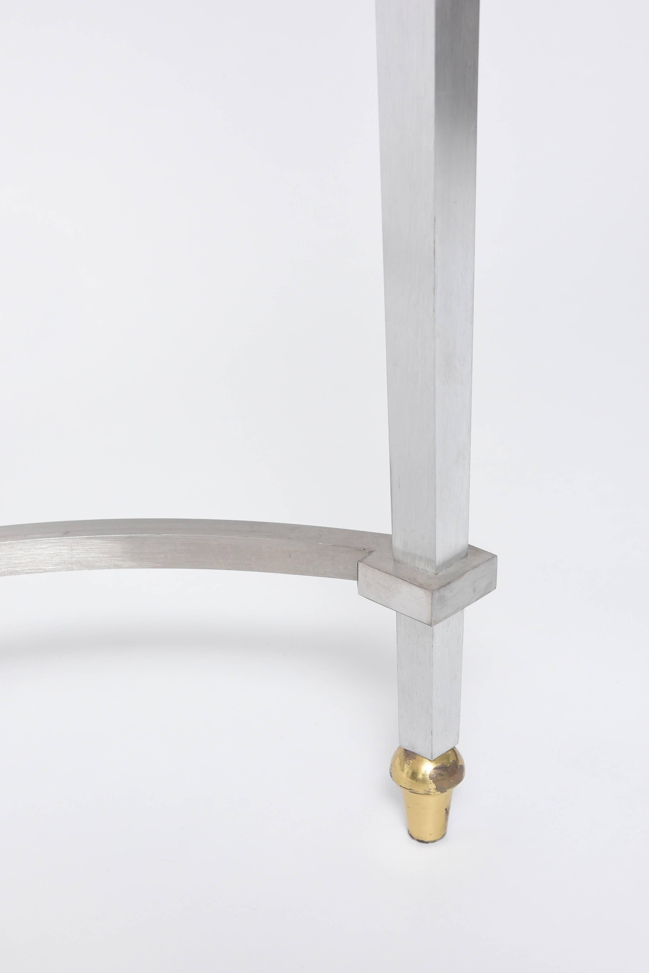 Console Table in Travertine, Steel and Brass For Sale 1