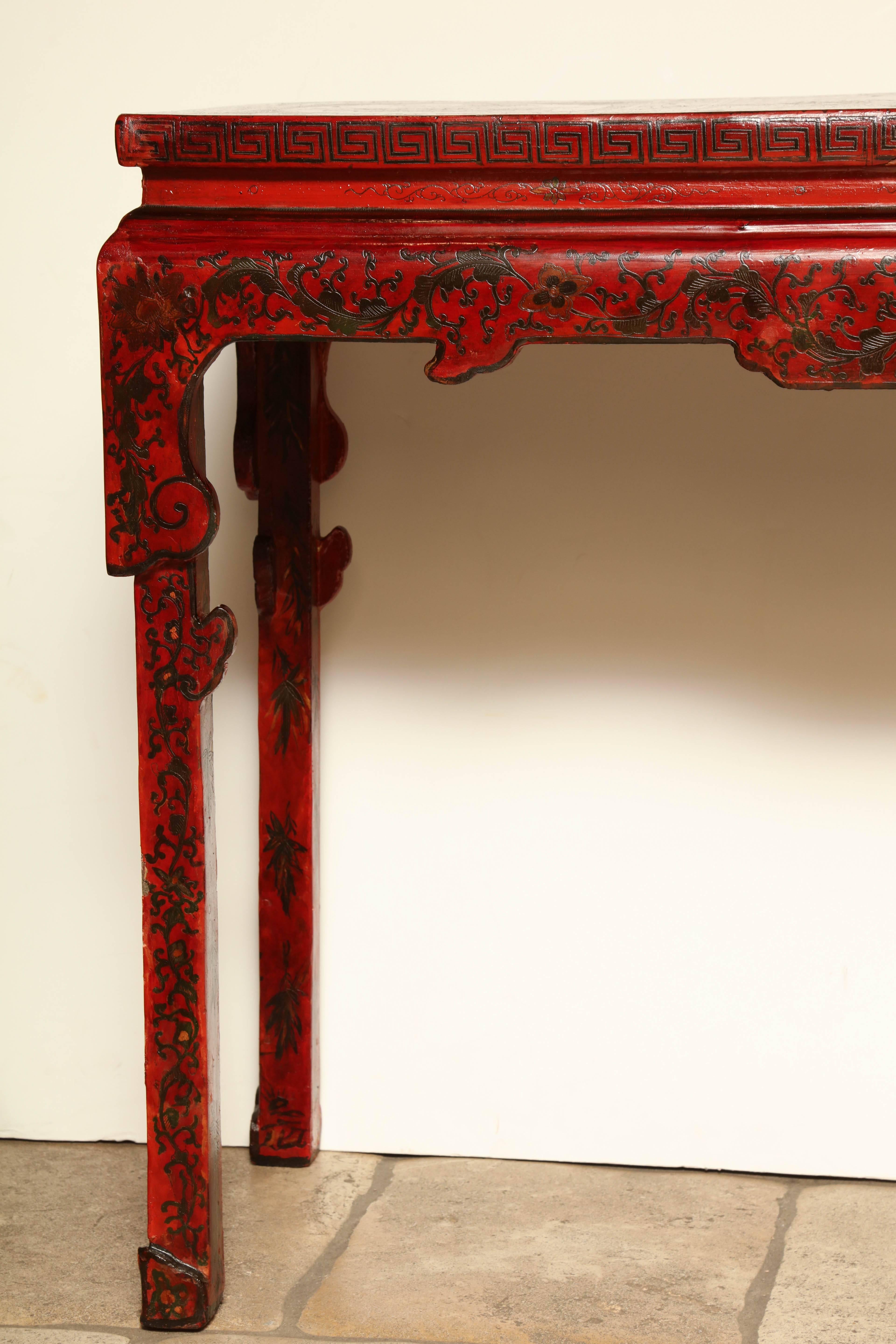 Chinoiserie Chinese Red Lacquered Alter Table