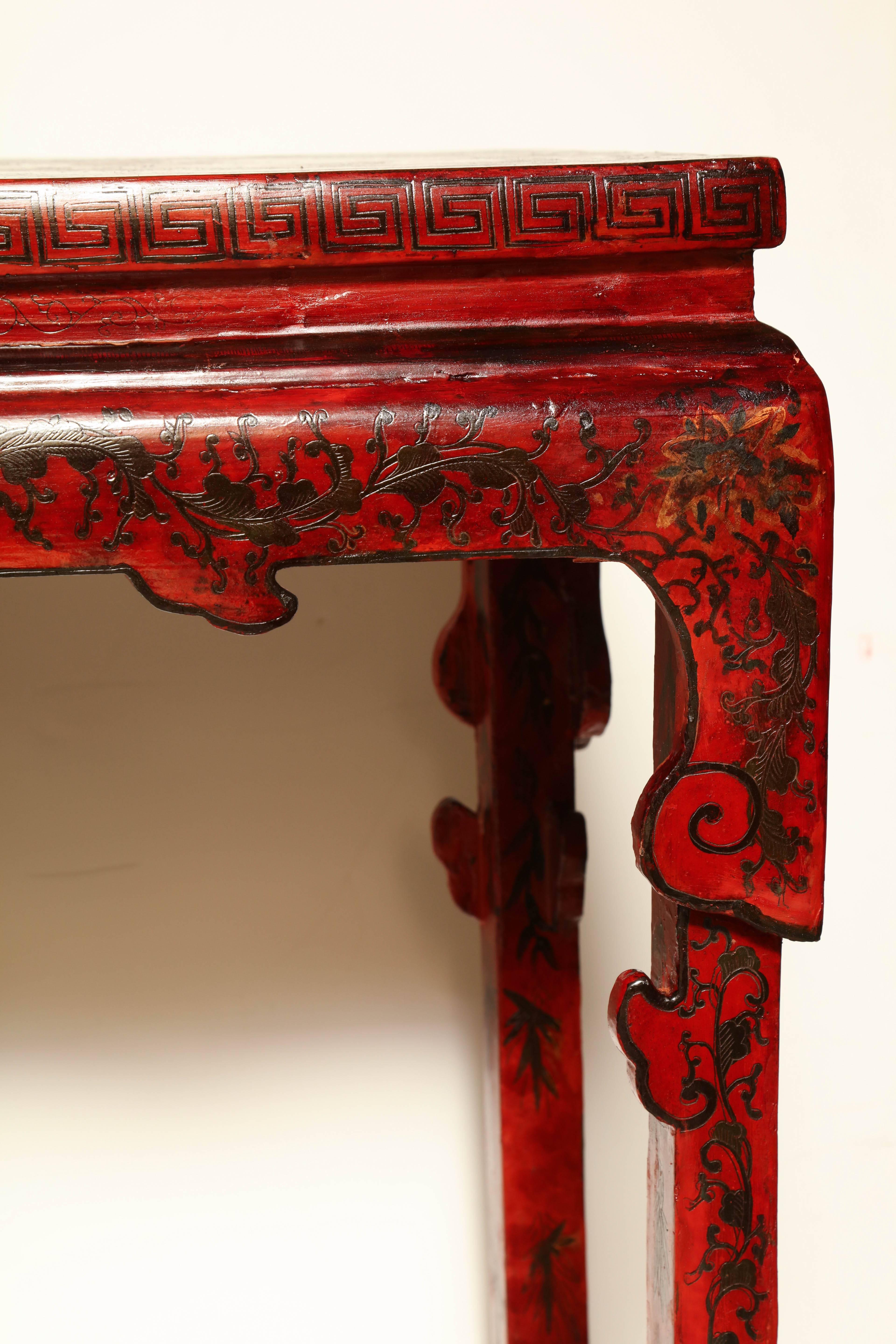 Chinese Red Lacquered Alter Table In Good Condition In Westwood, NJ