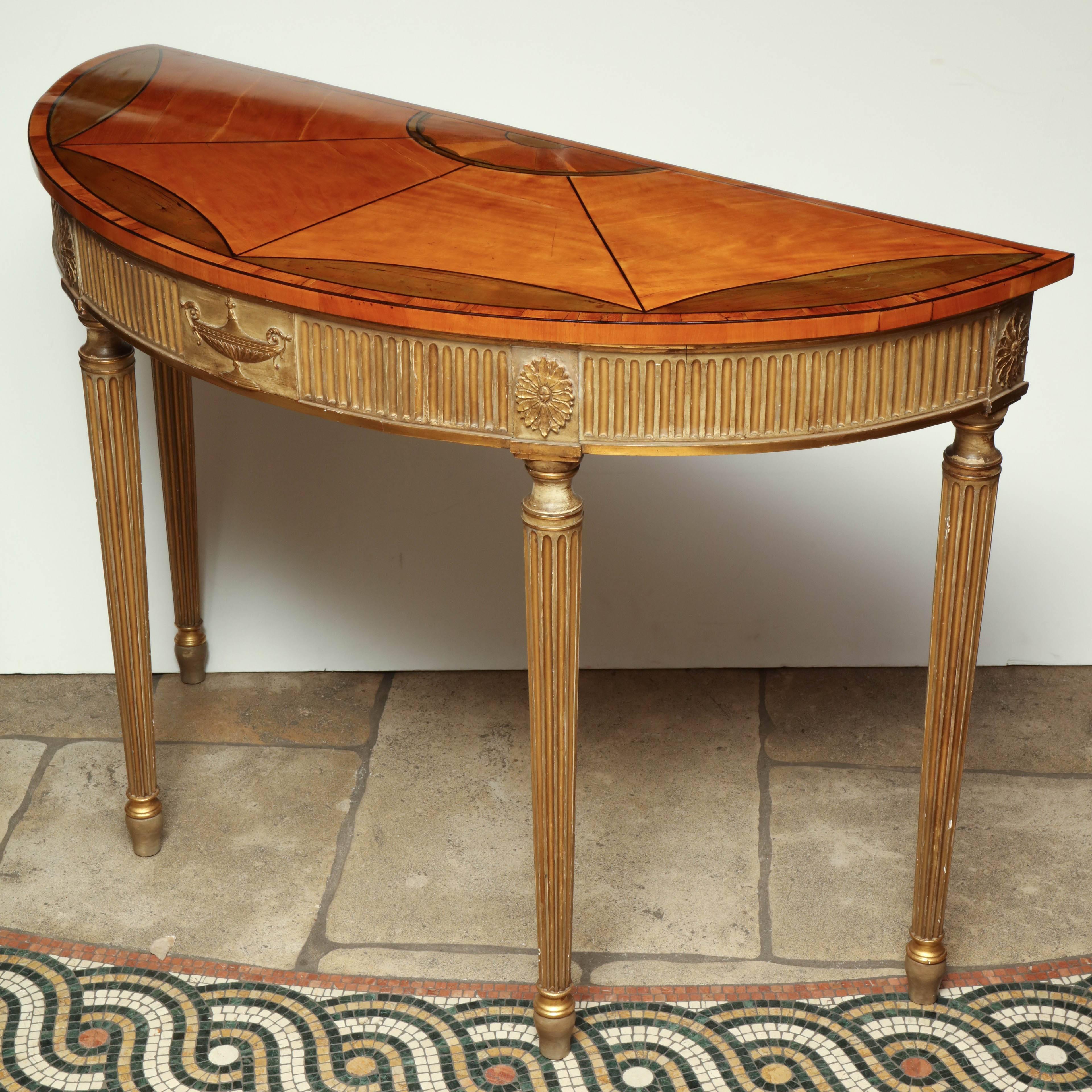 George III (Adam) Satinwood and Gilt Demilune Console 3