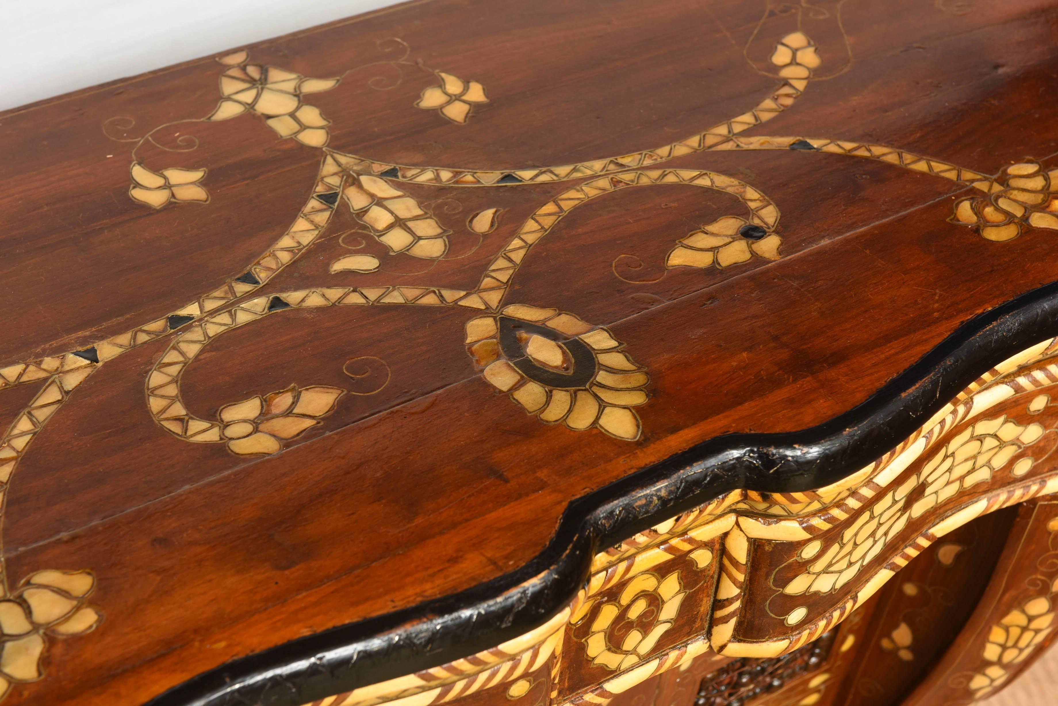20th Century Syrian Mother-of Pearl-Inlaid Hardwood Console