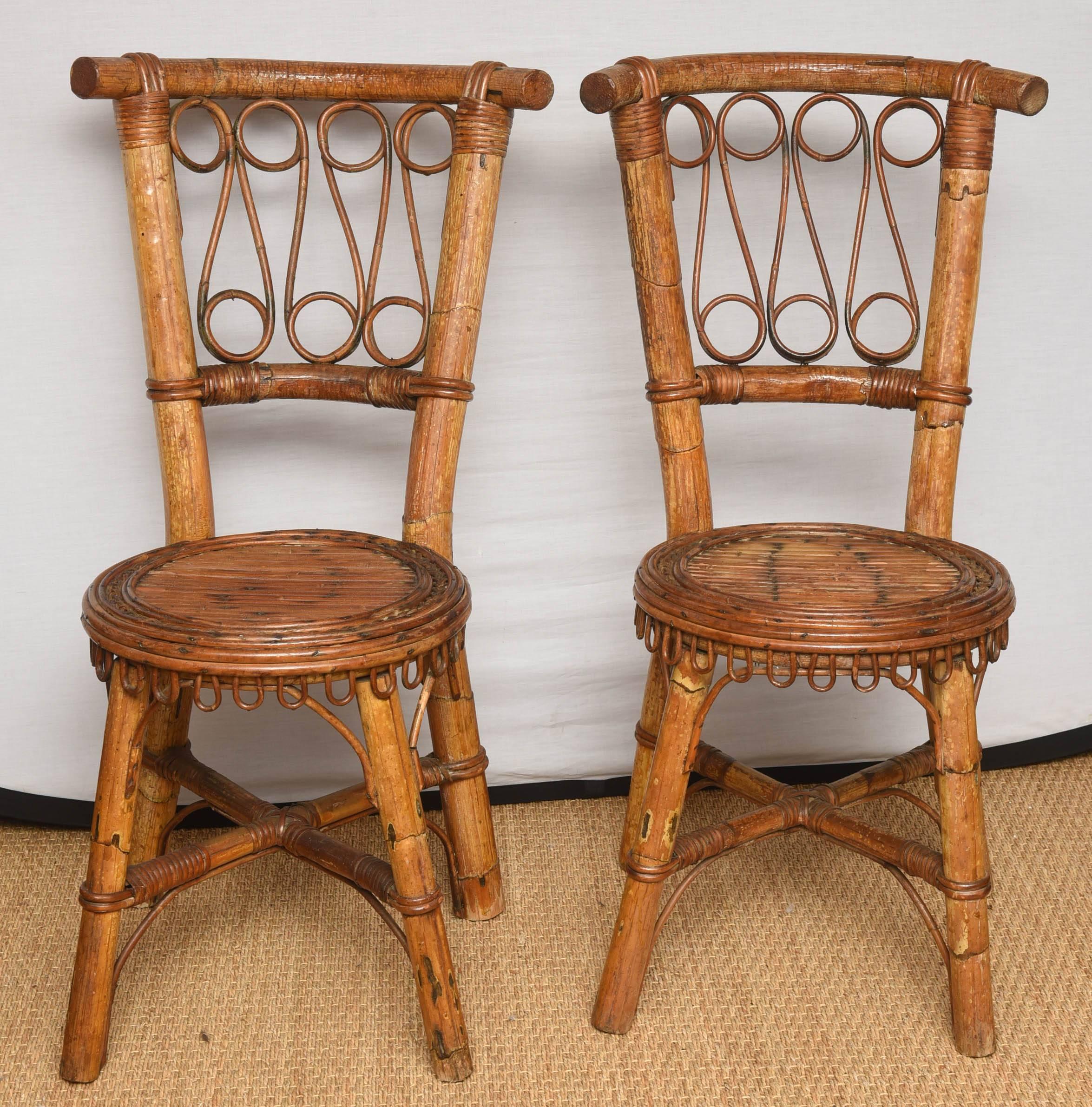 Very original Italian bamboo chairs with circular seat and plenty of details.