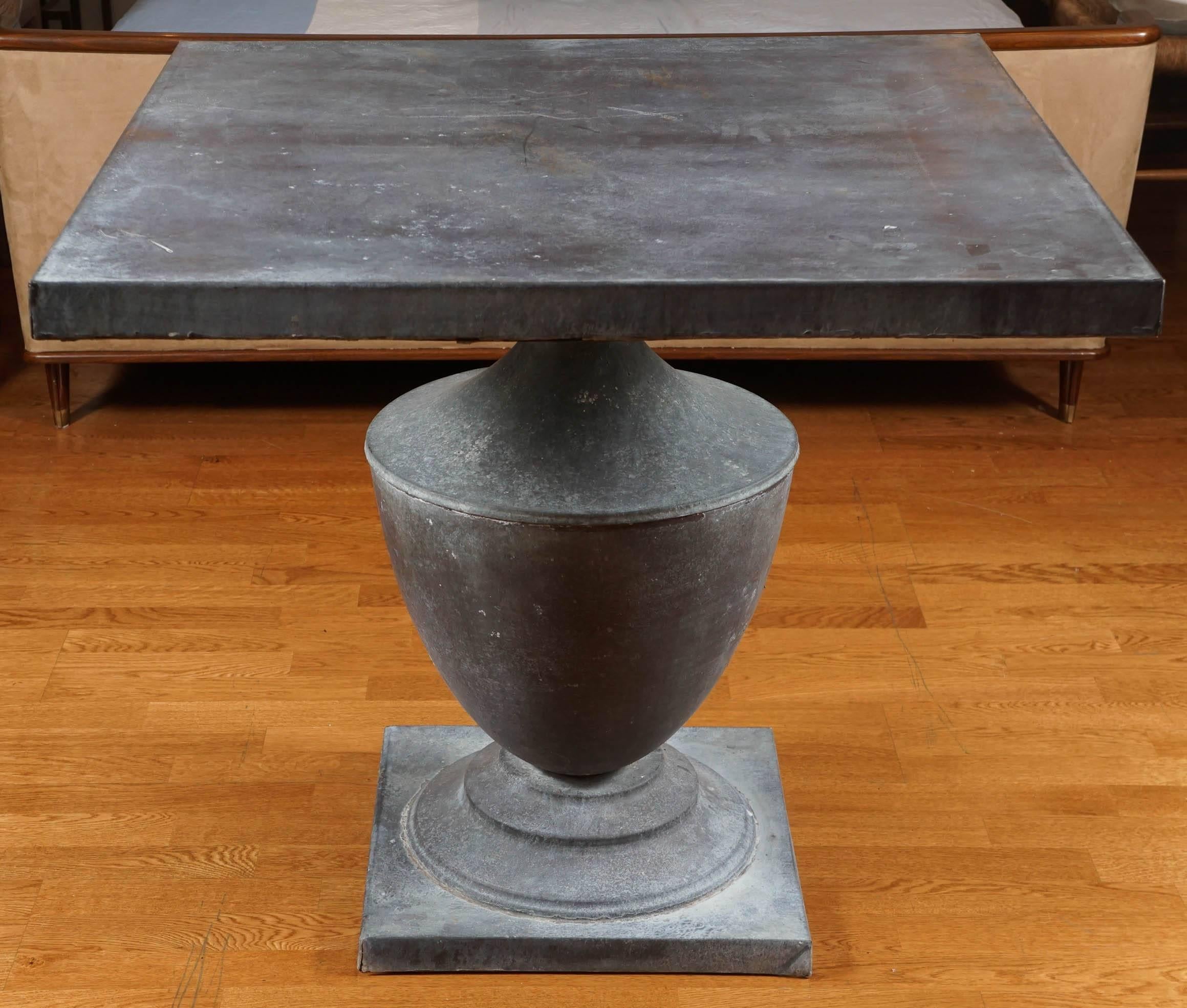 Handsome, zinc pedestal table.