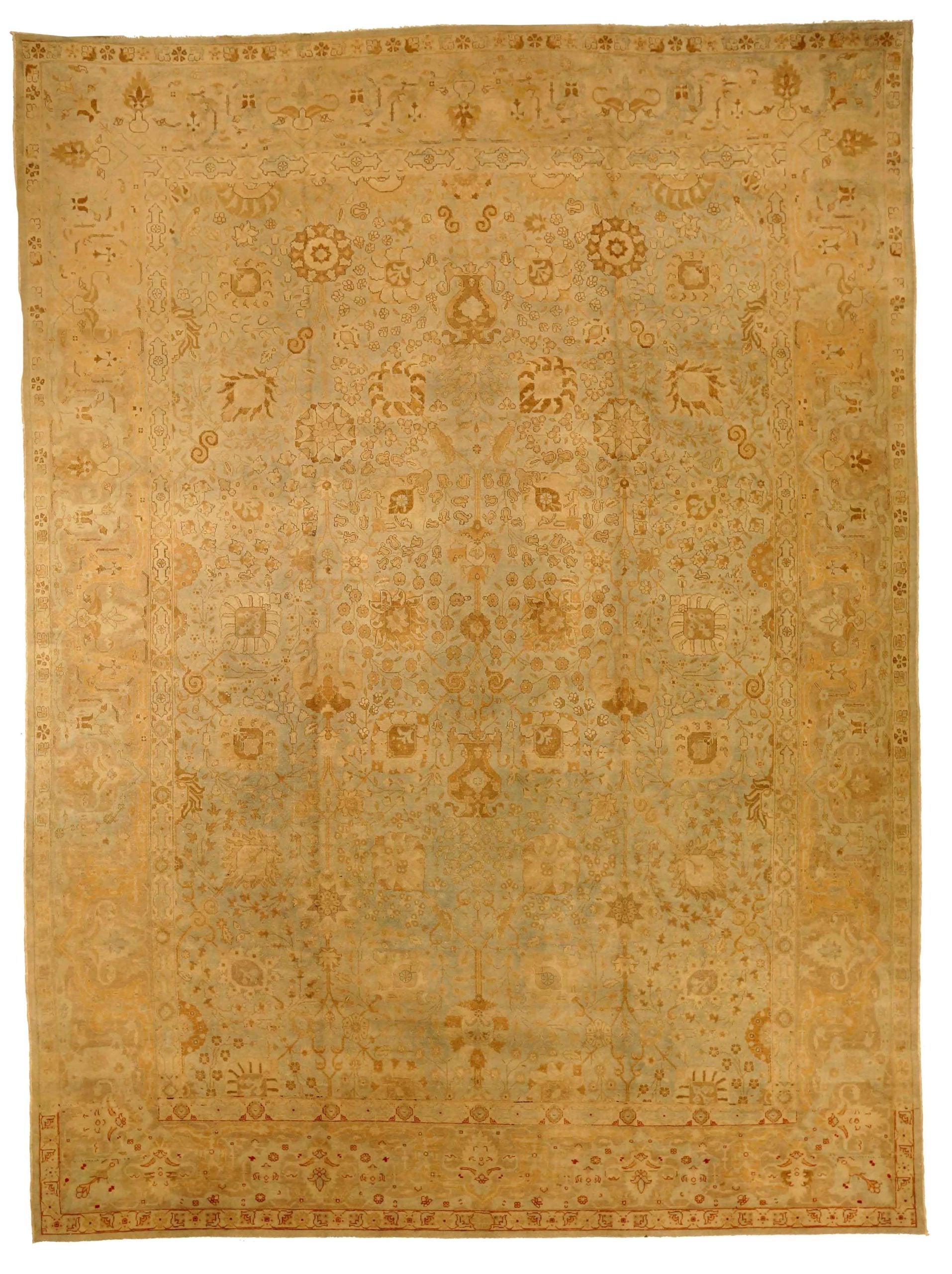 Persian Tabriz Area Rugs Circa 1940 - Wool Blue Yellow 15027