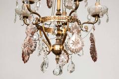 Ornate Crystal Drop Chandelier with Pink Glass Details
